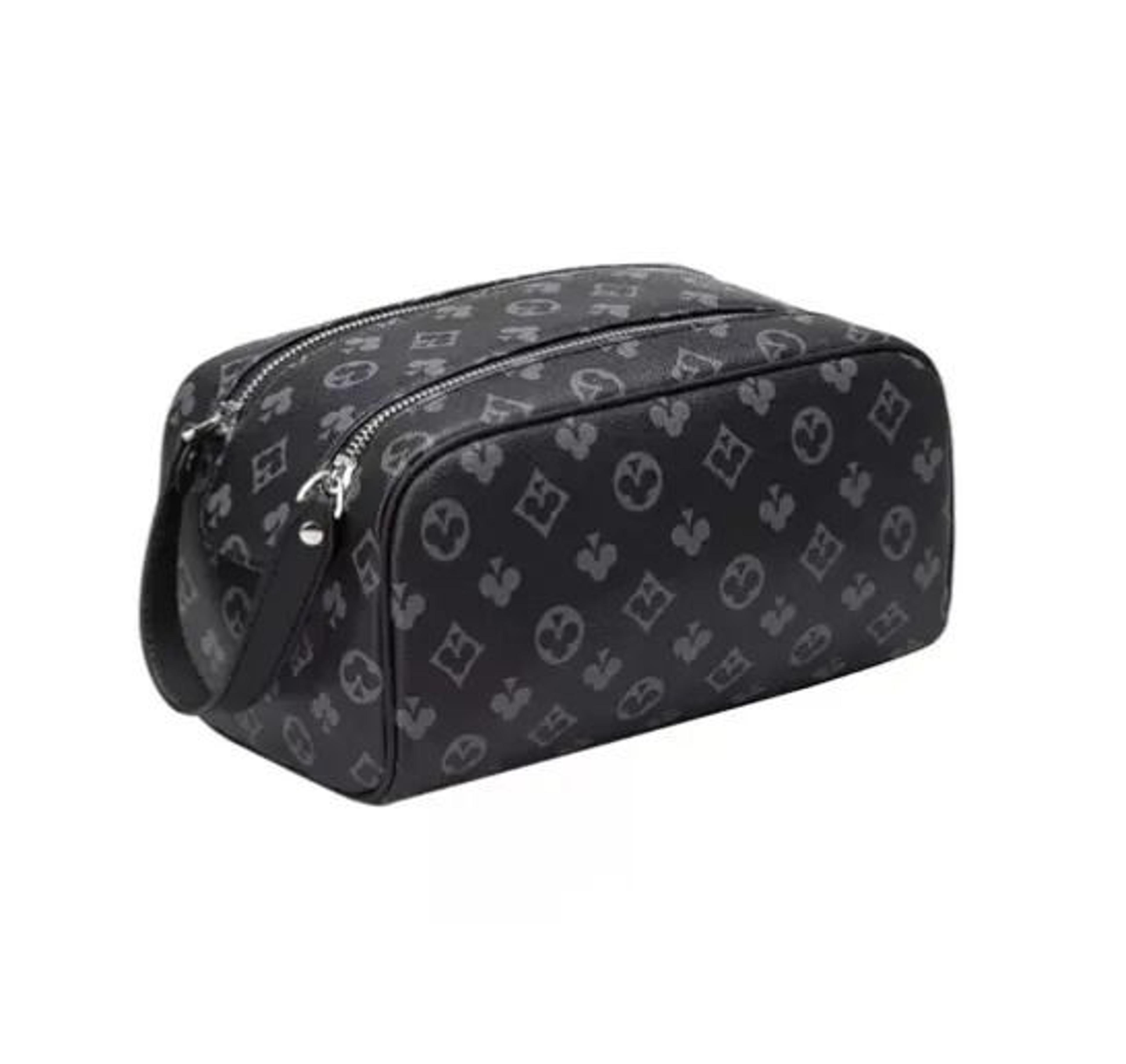 large capacity monogram canvas dopp kit travel toiletry bag with double zippers