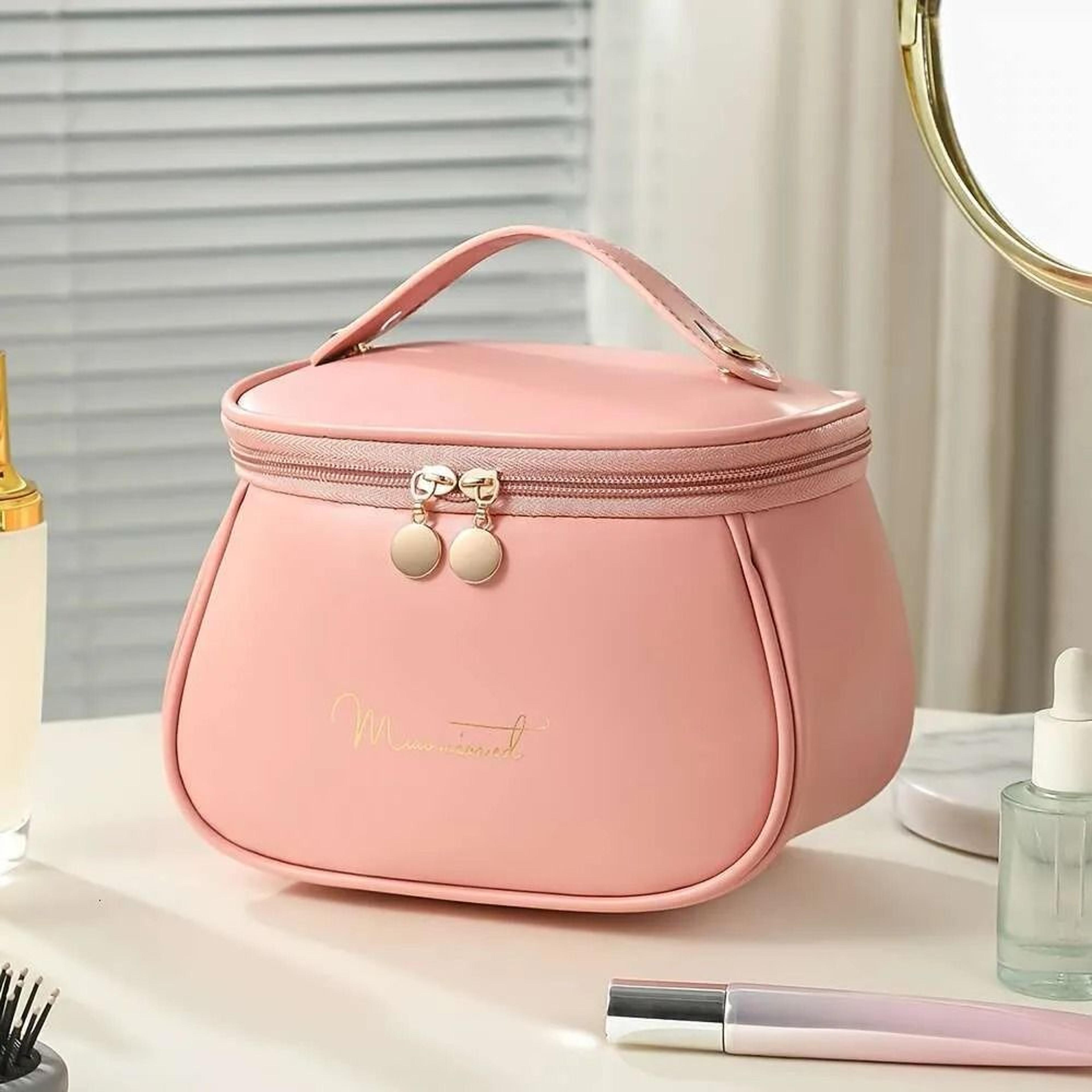 large capacity cosmetic bag with handle and organized travel storage