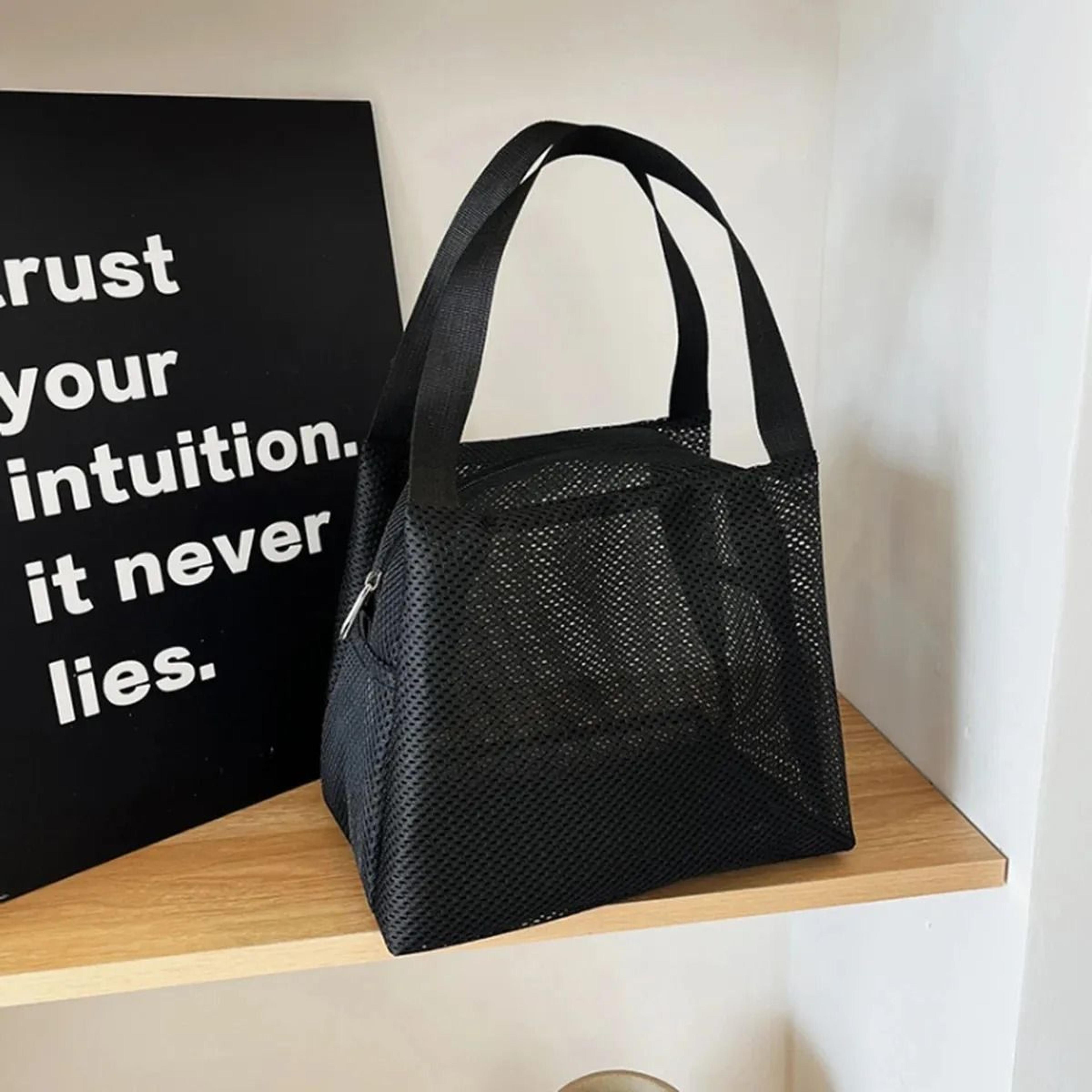 large capacity mesh cosmetic bag with zipper and carry handle