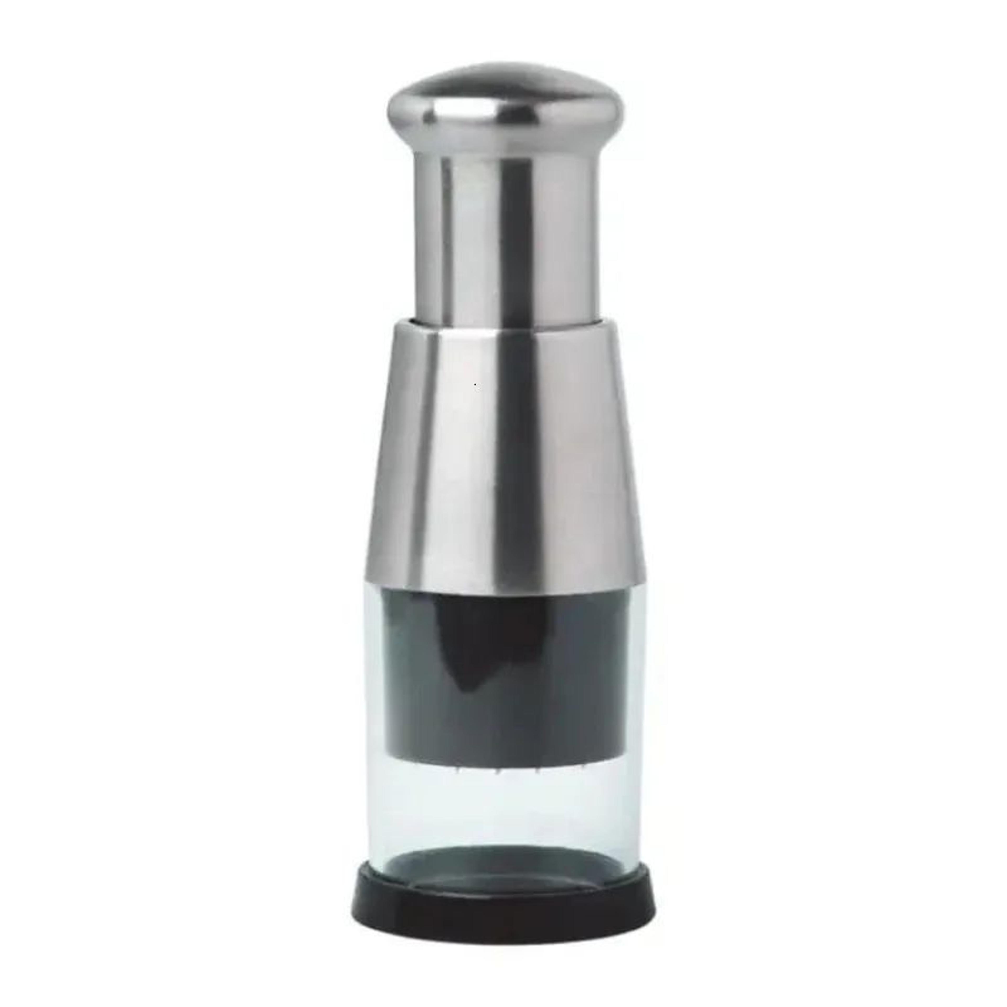manual garlic chopper with stainless steel blades and ergonomic handheld design