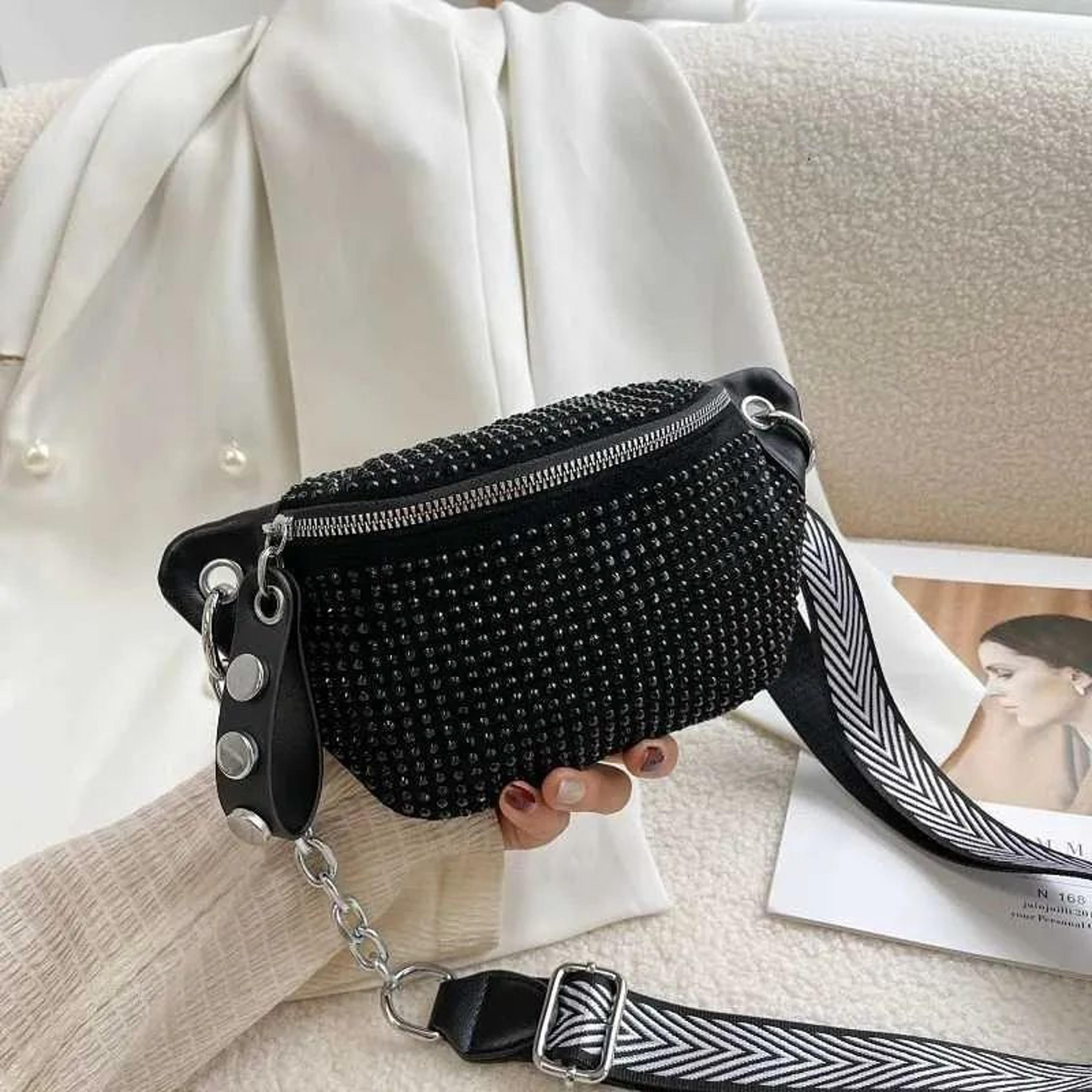 vintage diamond waist bag with chain strap for women