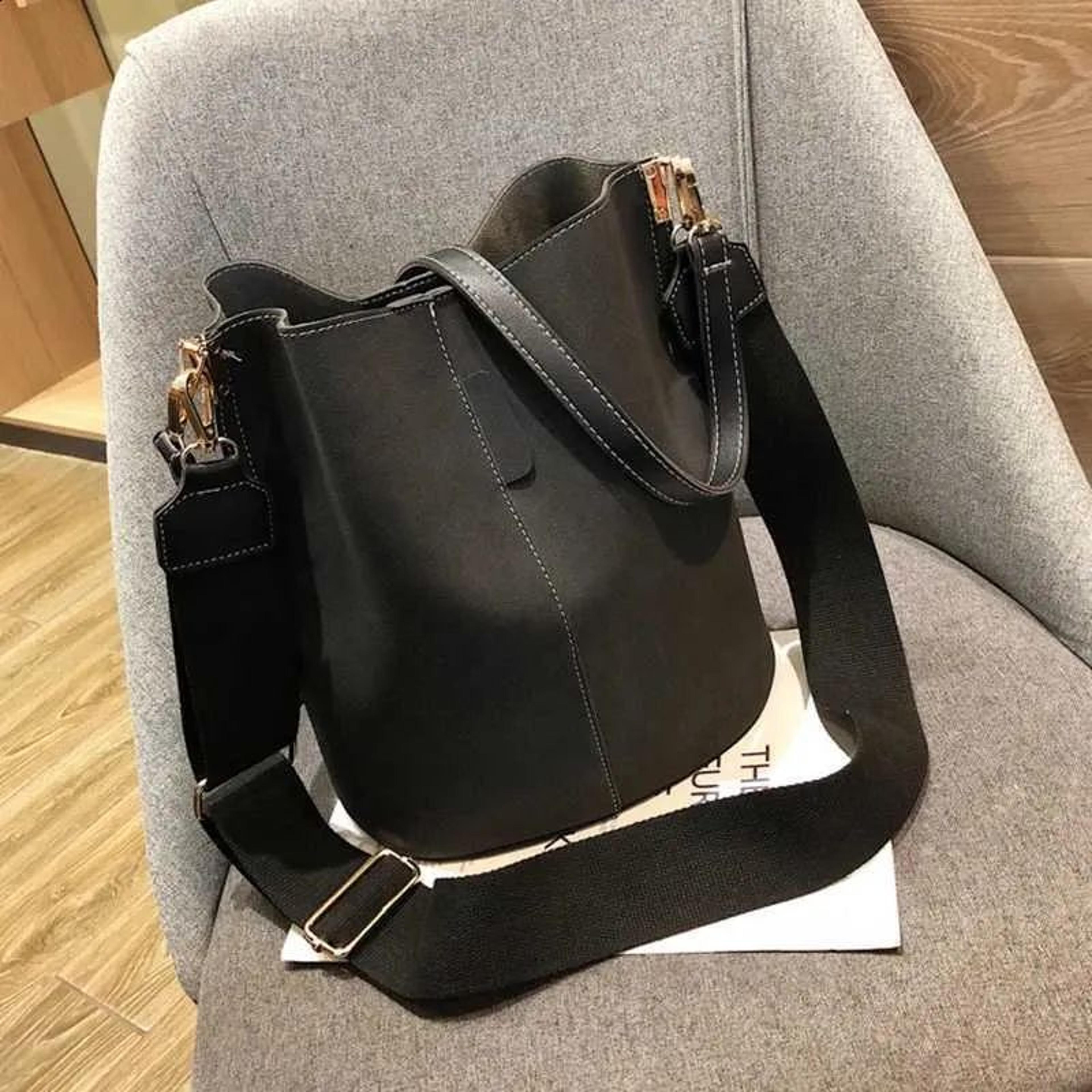 women large capacity pu leather bucket shoulder bag with adjustable crossbody strap