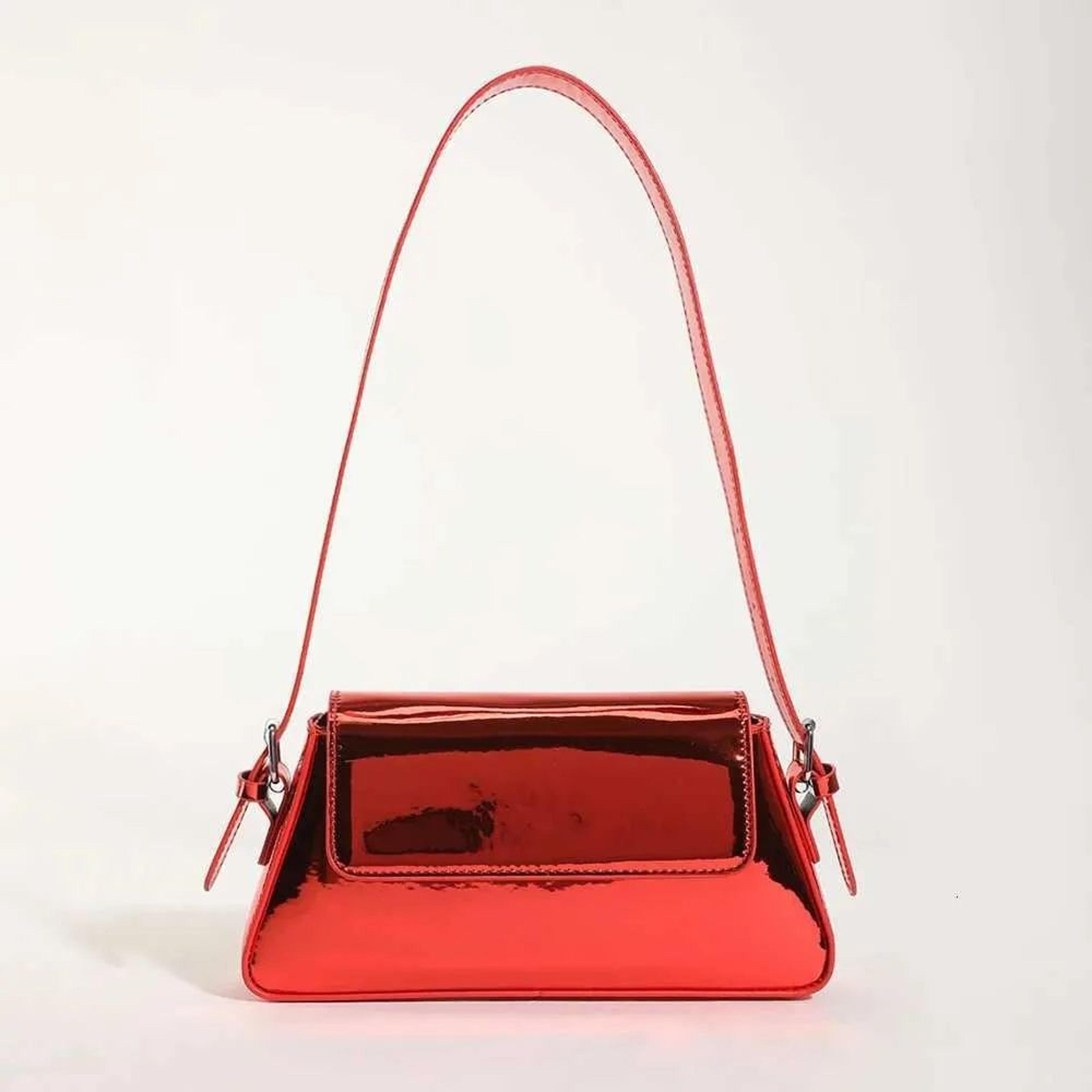 glossy pu leather shoulder bag for women classic solid color underarm purse