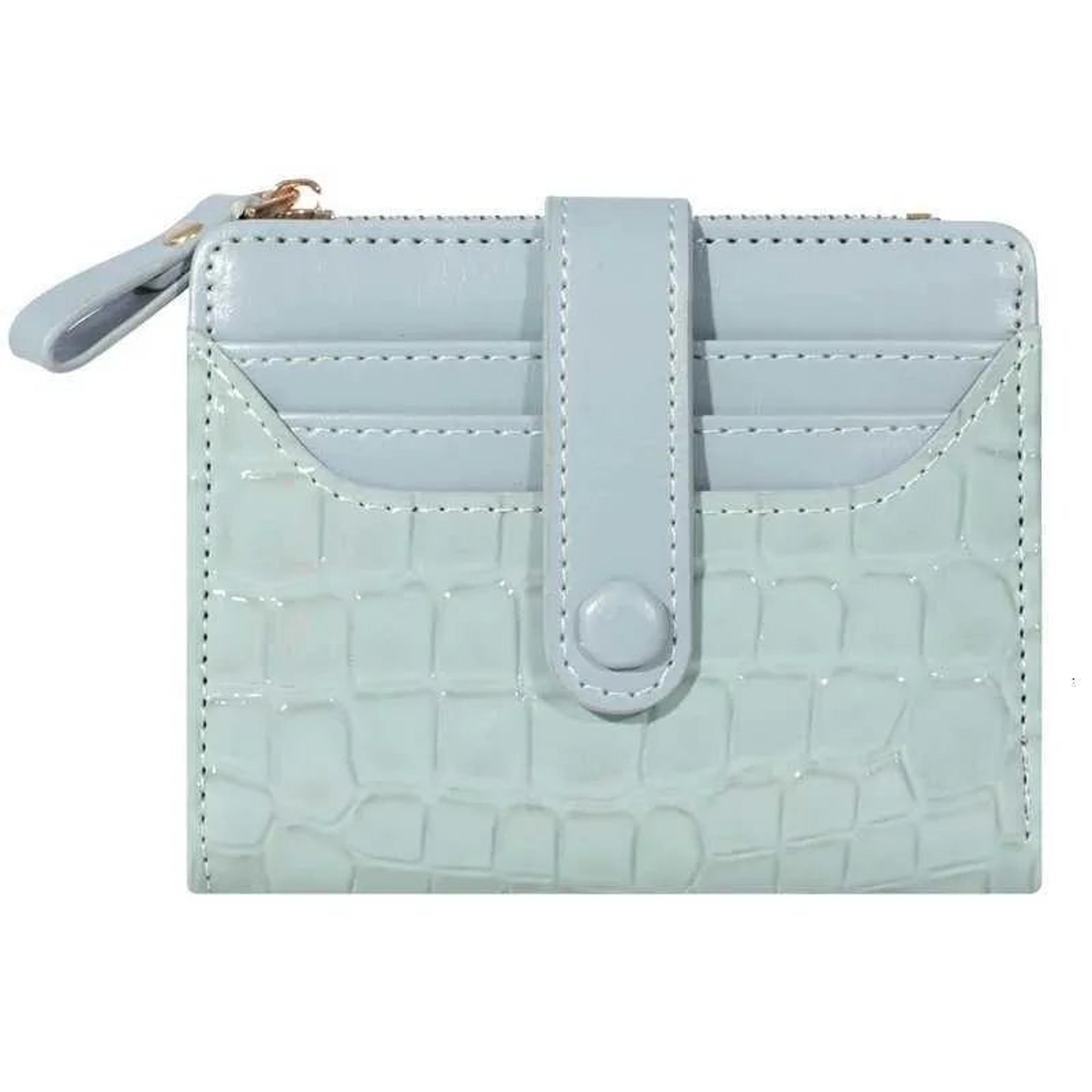 womens crocodile-style pu leather wallet with double zipper and card storage