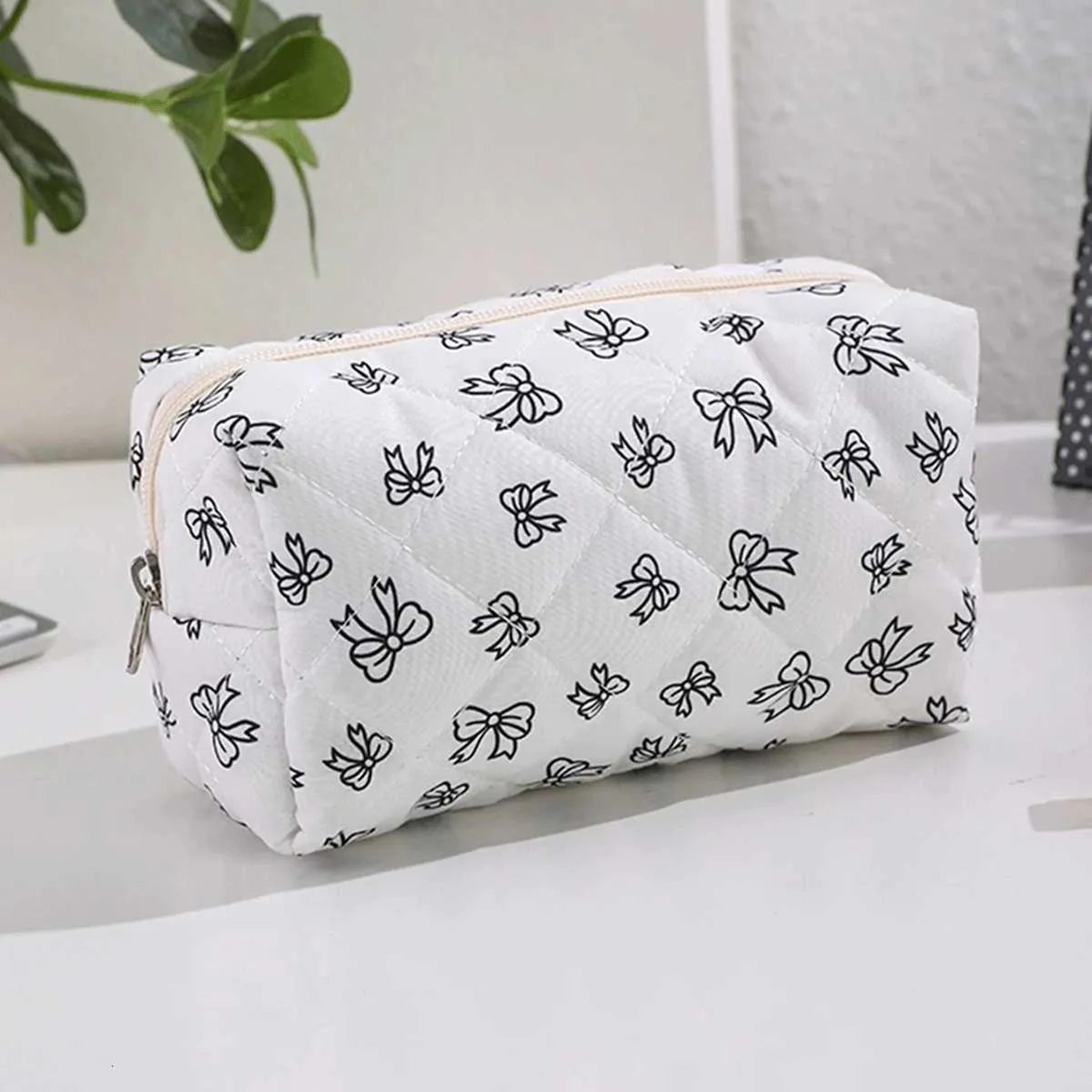 bowknot print makeup bag large capacity travel cosmetic organizer