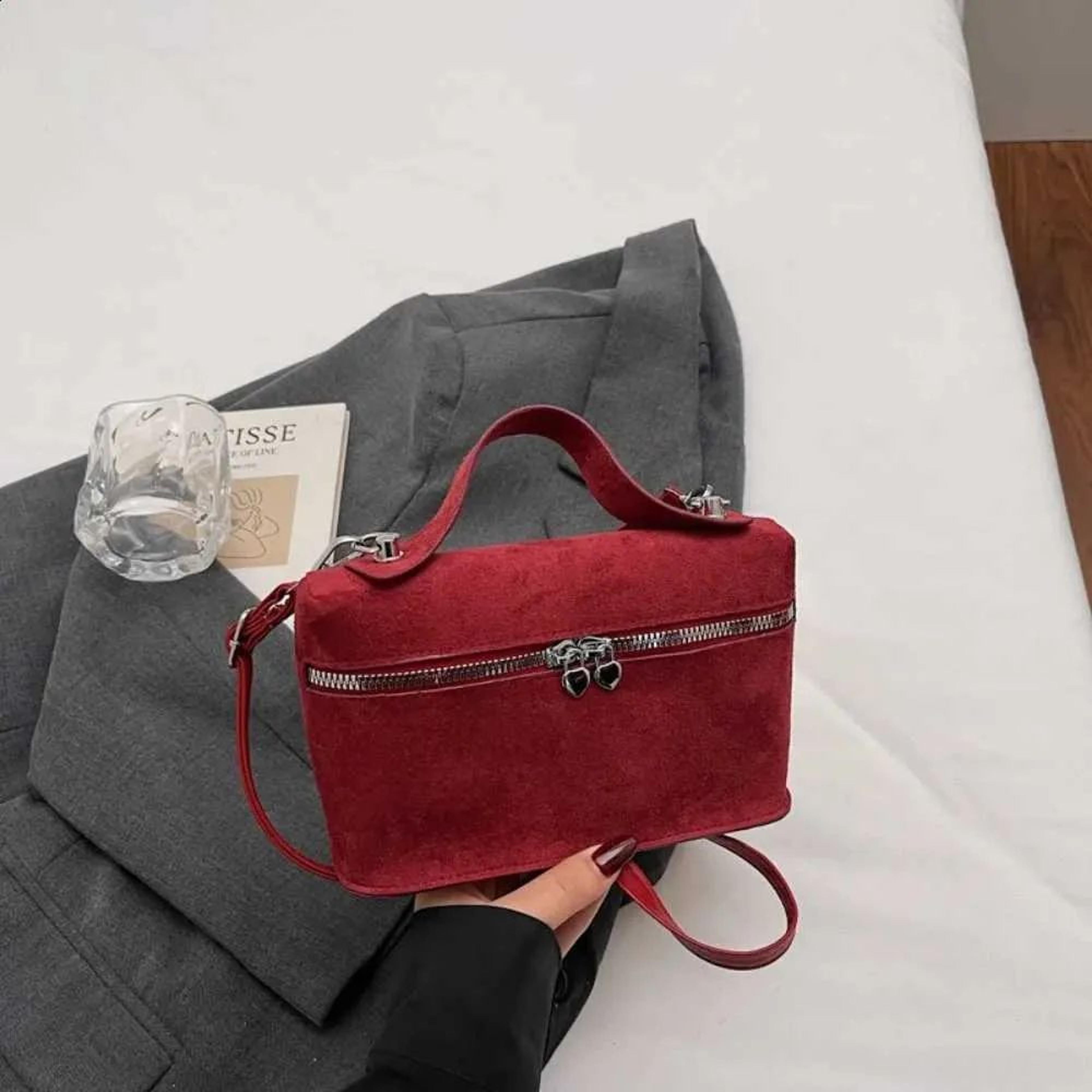 retro suede crossbody bag for women with box design and top handle