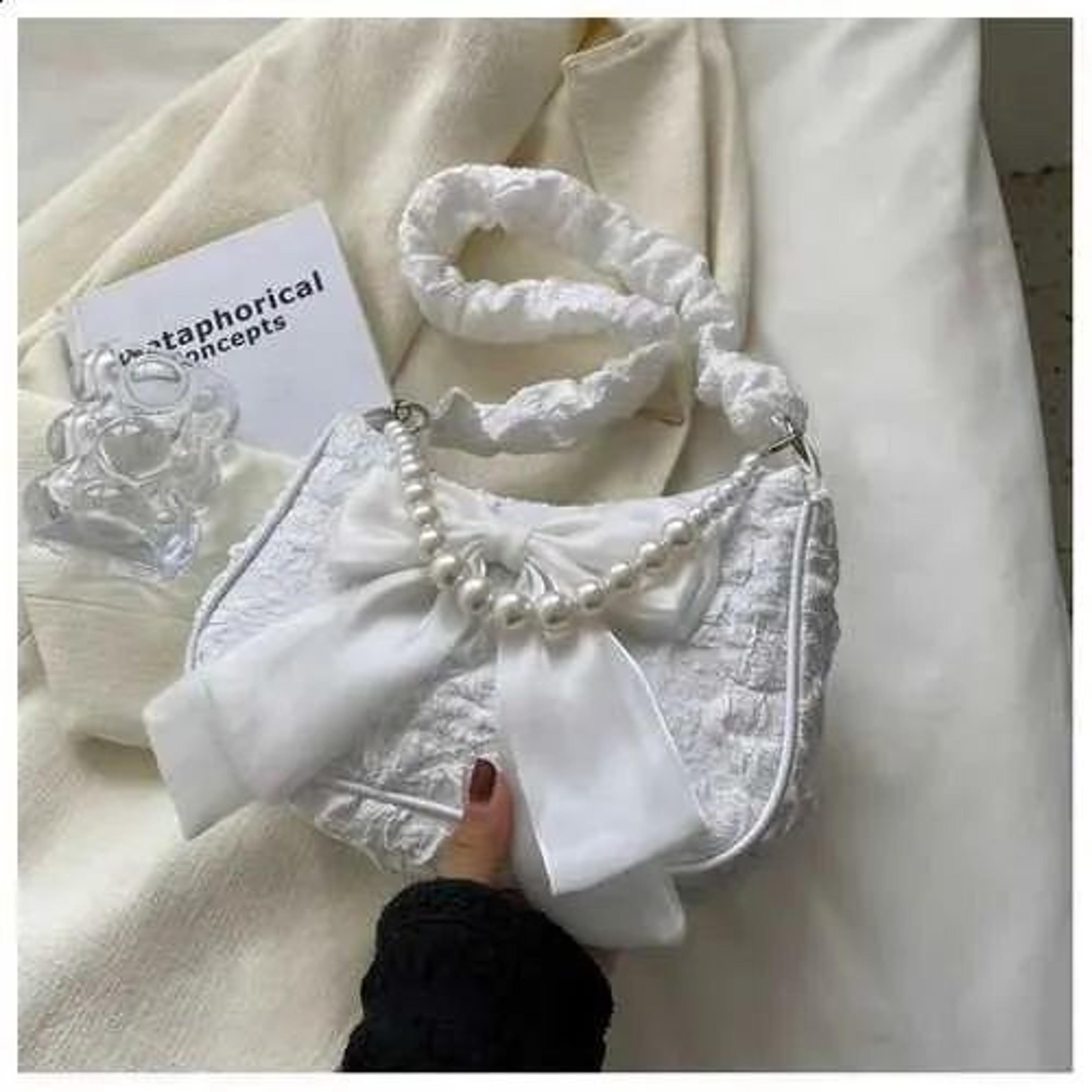 white pearl bow crossbody bag for women vintage shoulder handbag