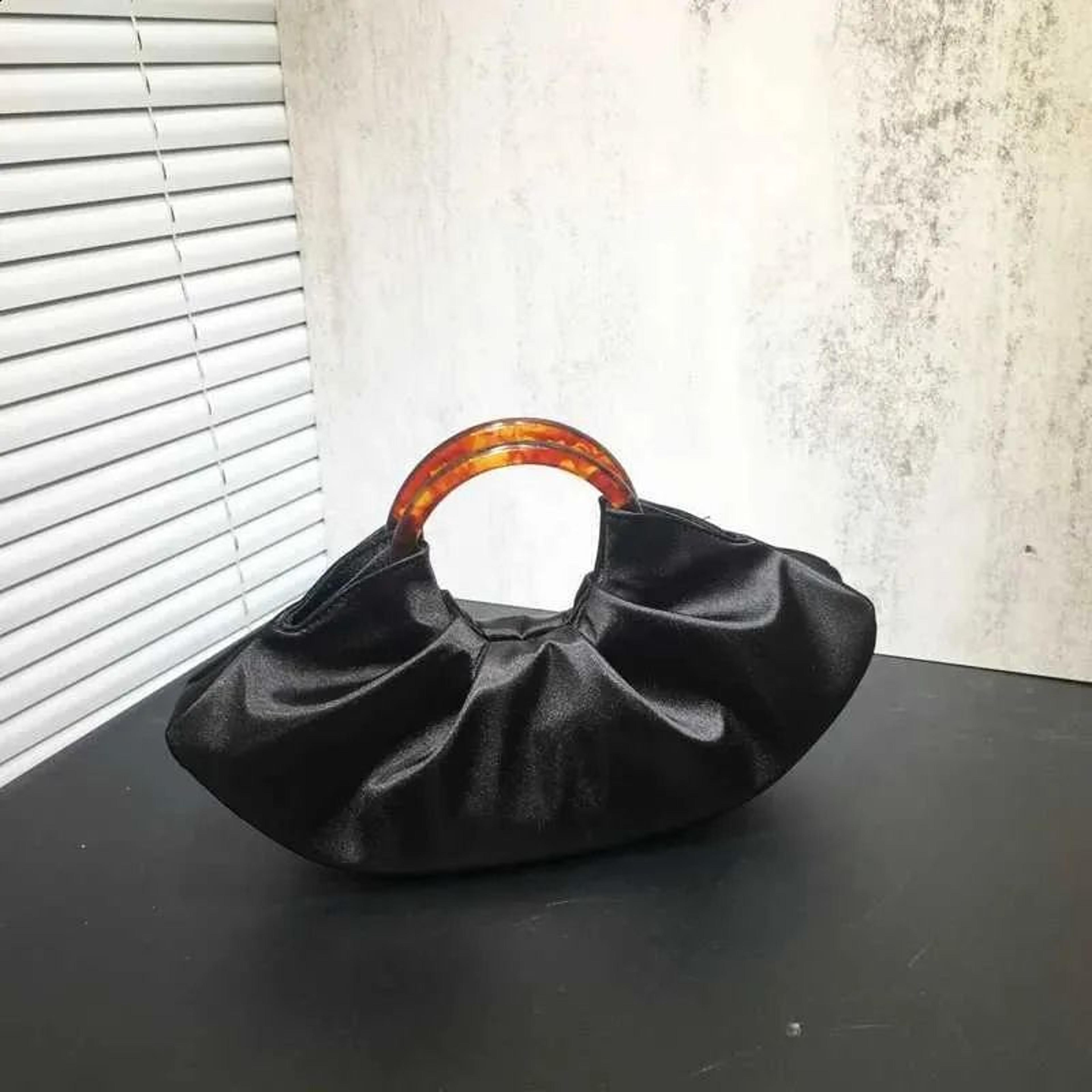 women pleated satin evening clutch bag with acrylic handle
