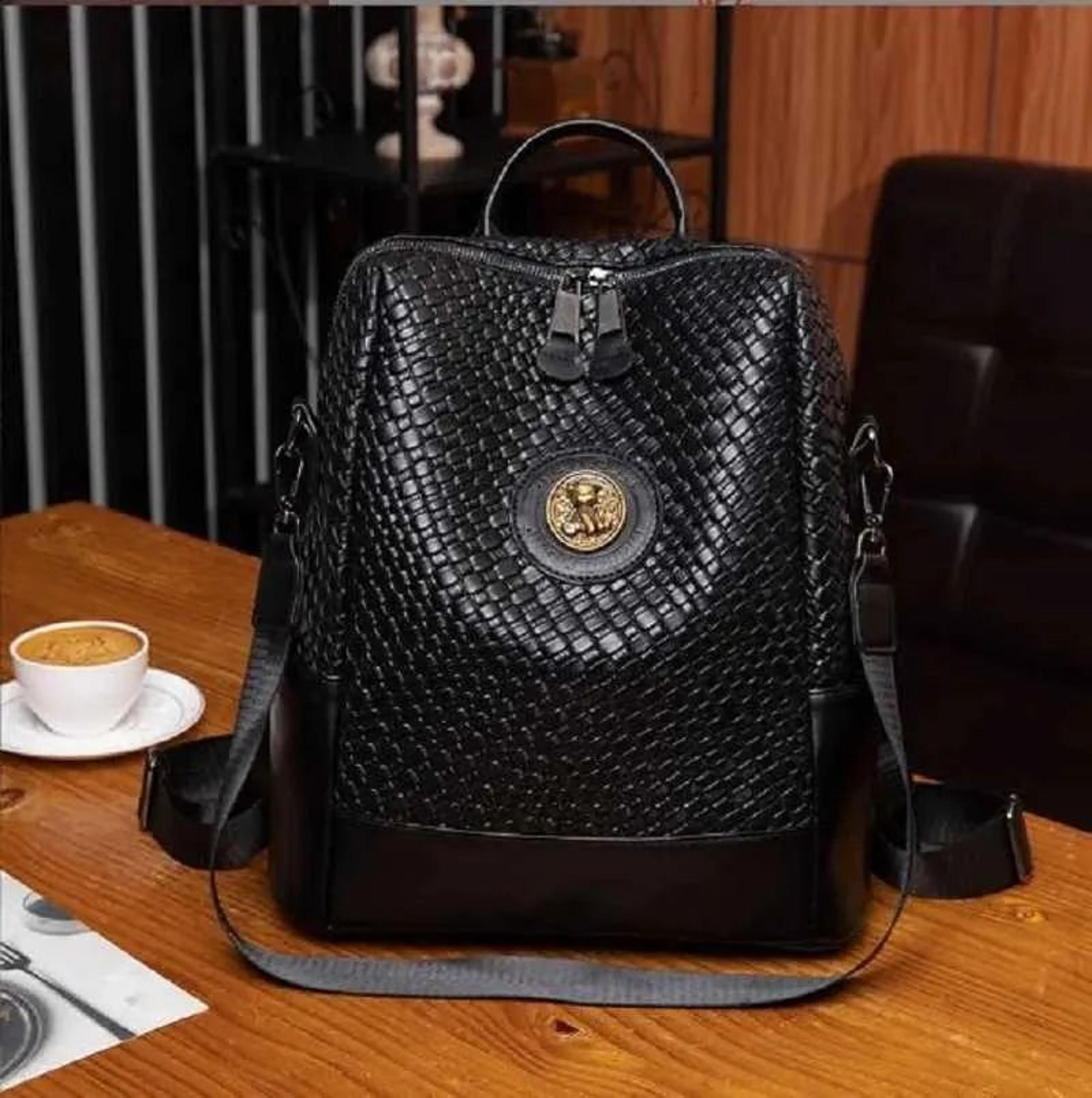 women's woven soft leather backpack large capacity travel and school bag