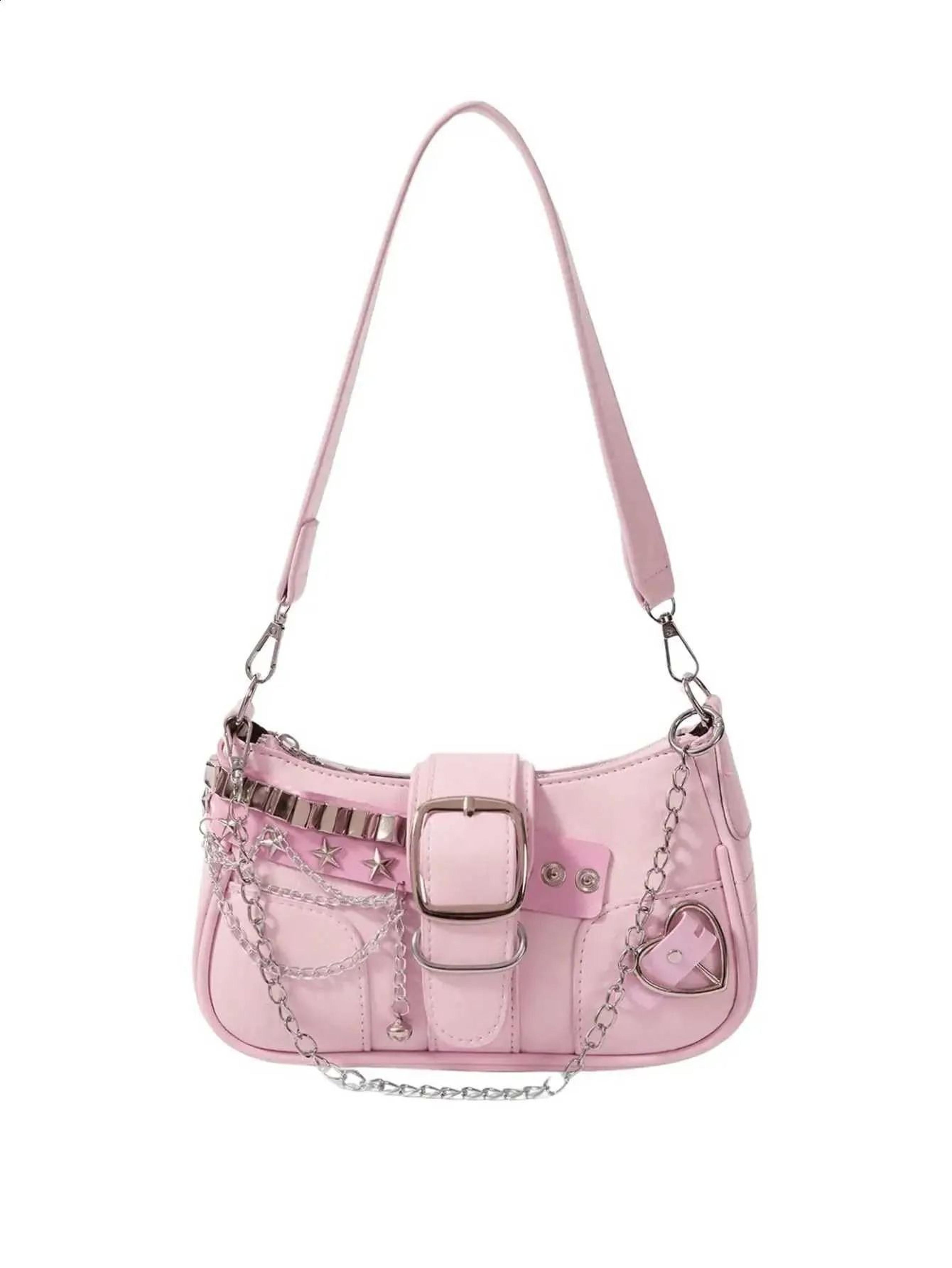 pu leather shoulder bag for women with vintage metal chain strap