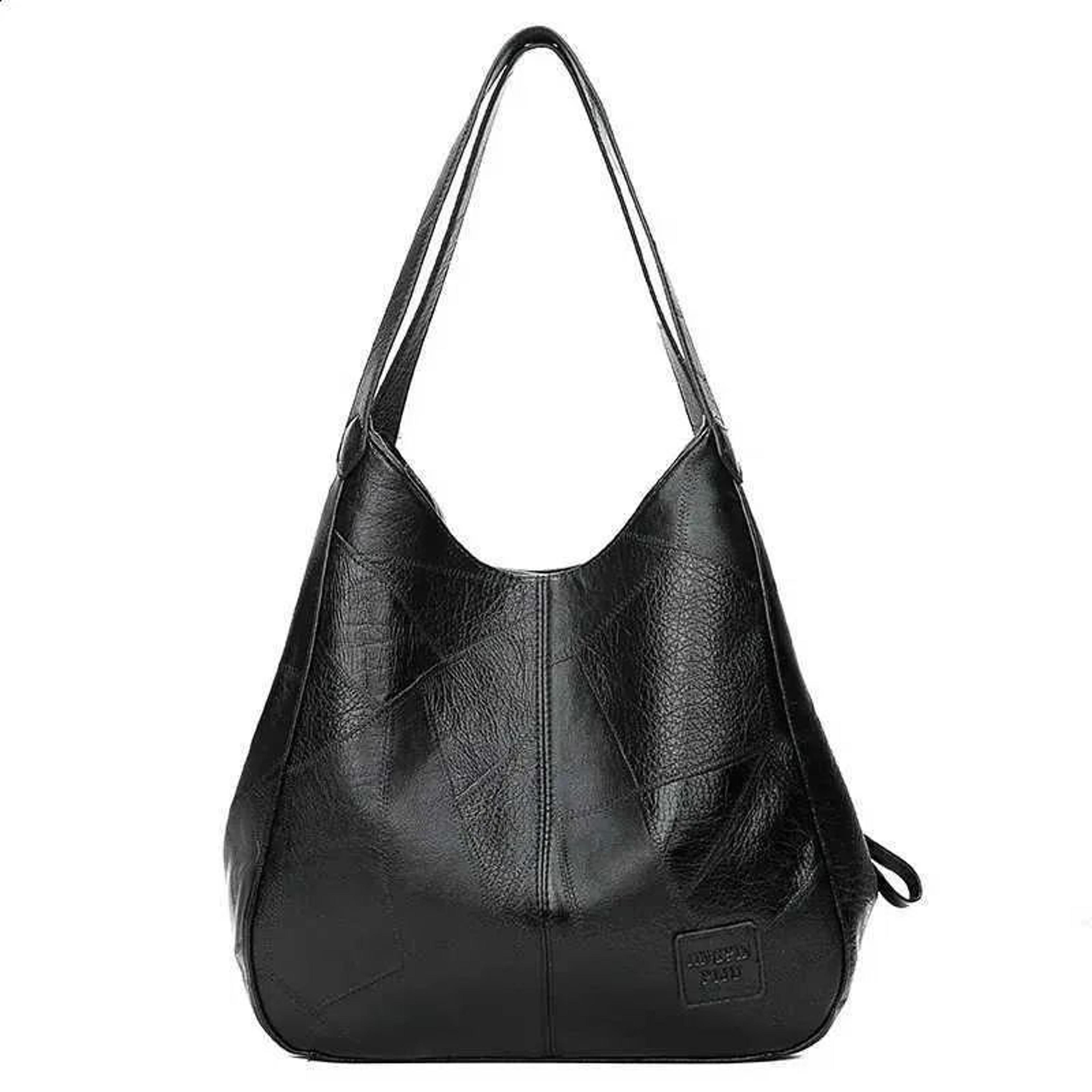 women vintage greased leather tote handbag with pockets