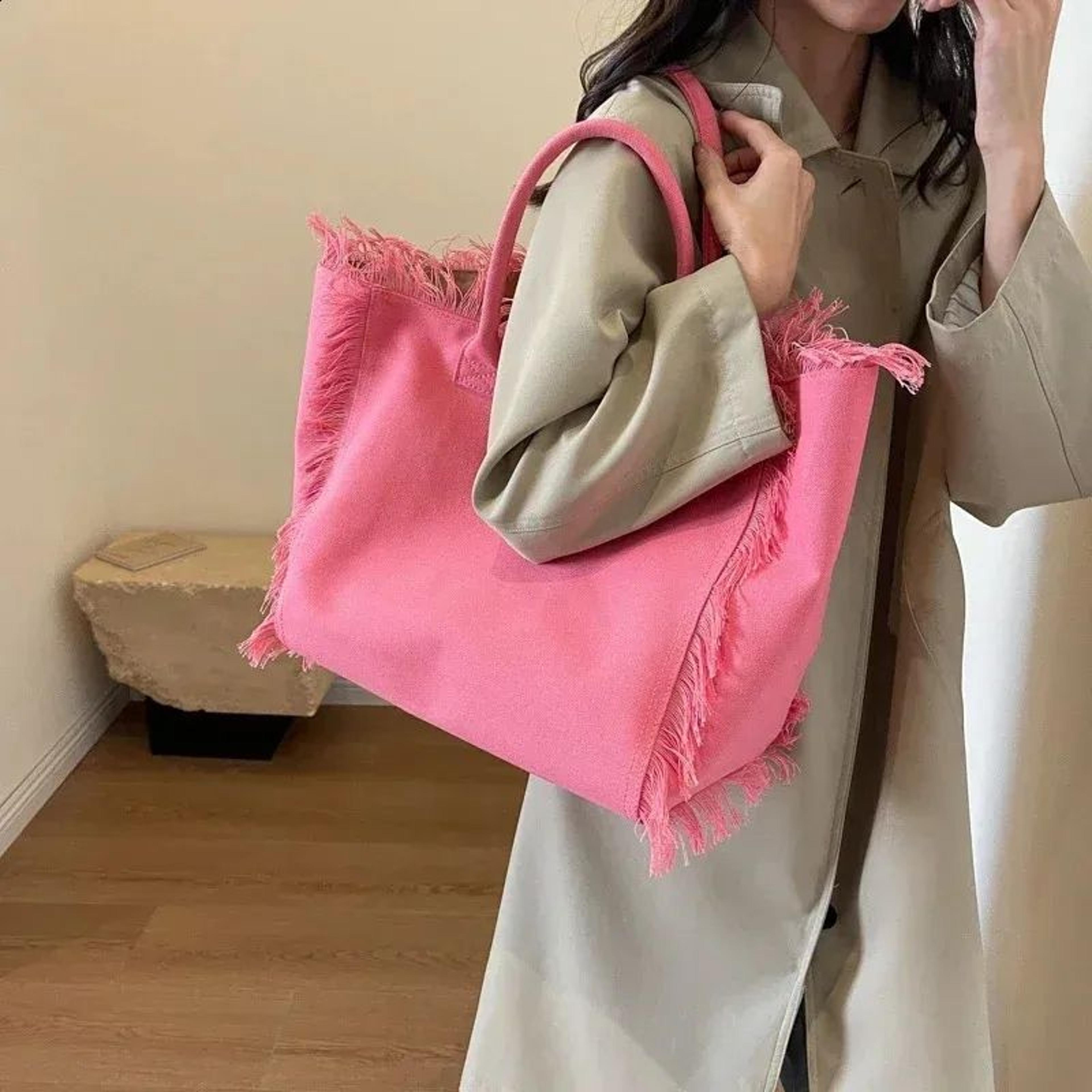 womens large canvas shoulder tote bag with tassel for everyday use