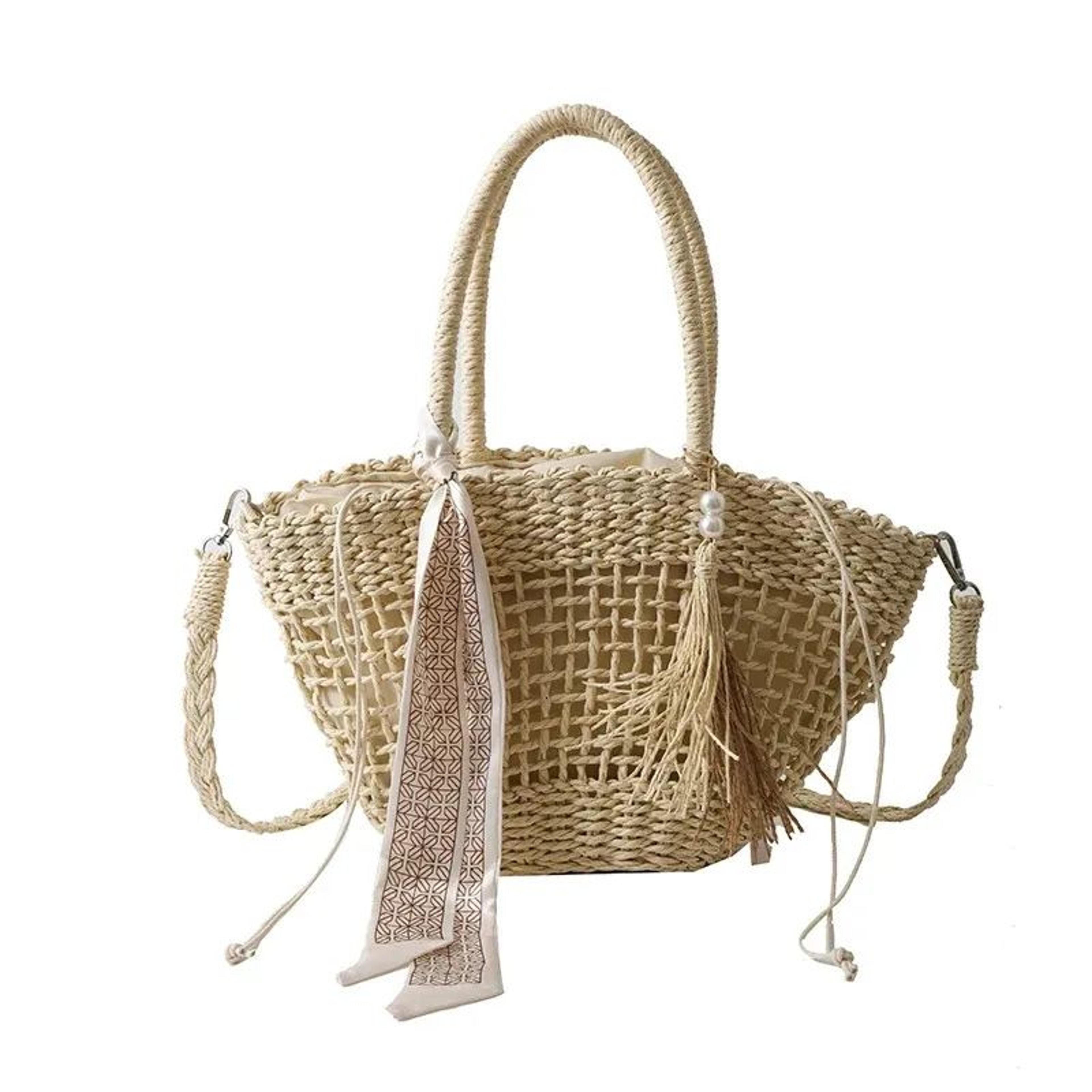 womens woven straw beach bag handmade braided summer shoulder and crossbody tote