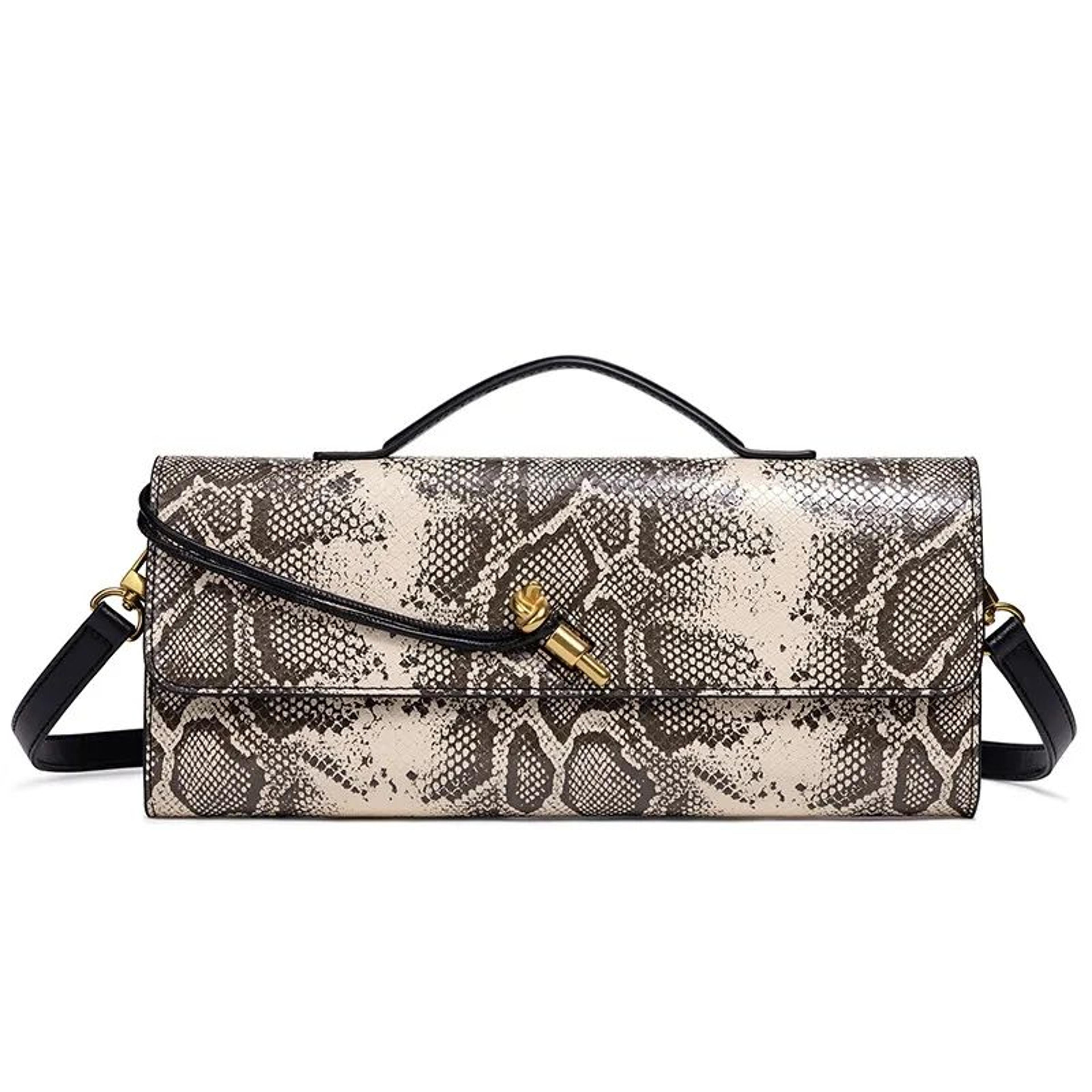 women genuine leather snake pattern crossbody handbag retro shoulder purse