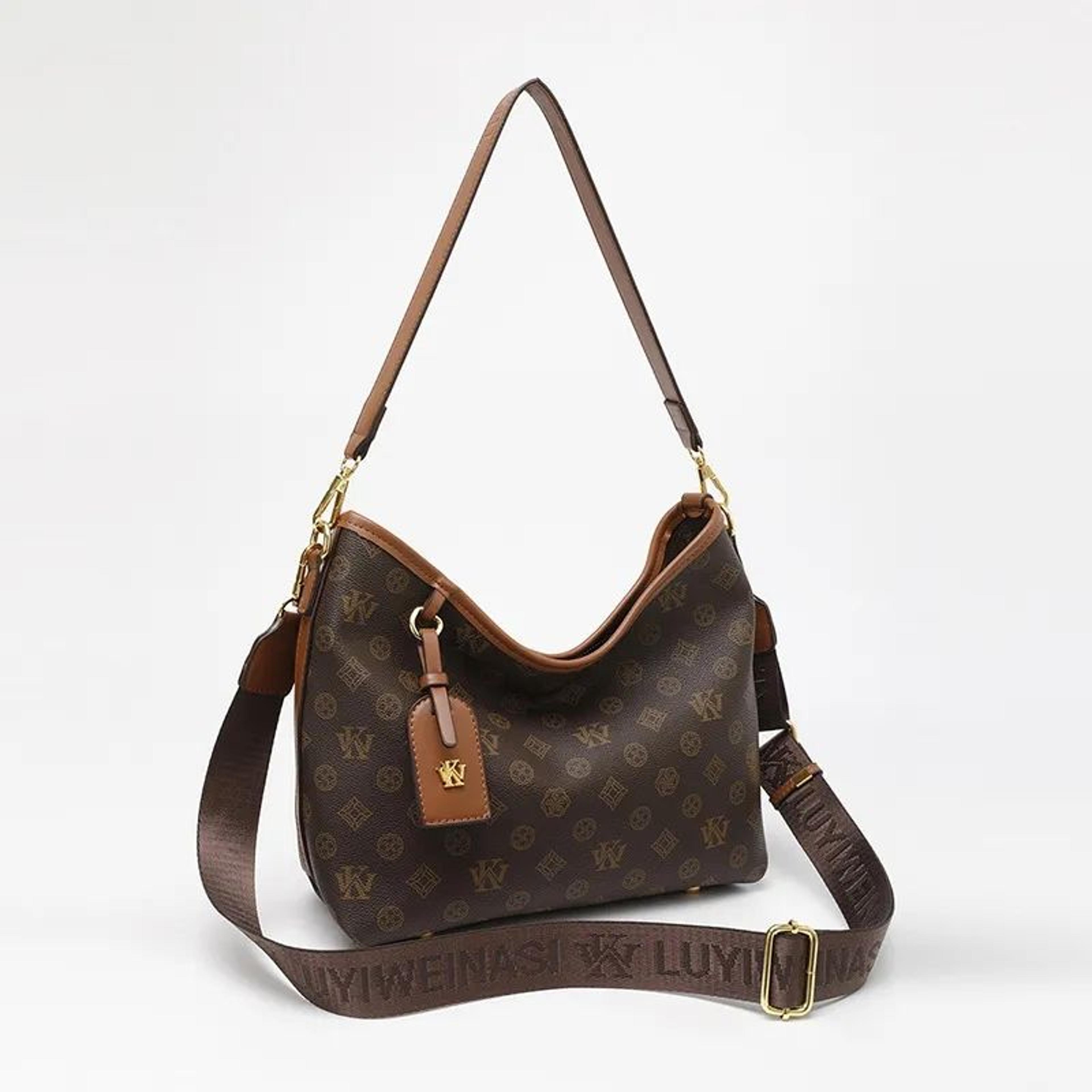 vintage monogram hobo bag for women with adjustable wide crossbody strap