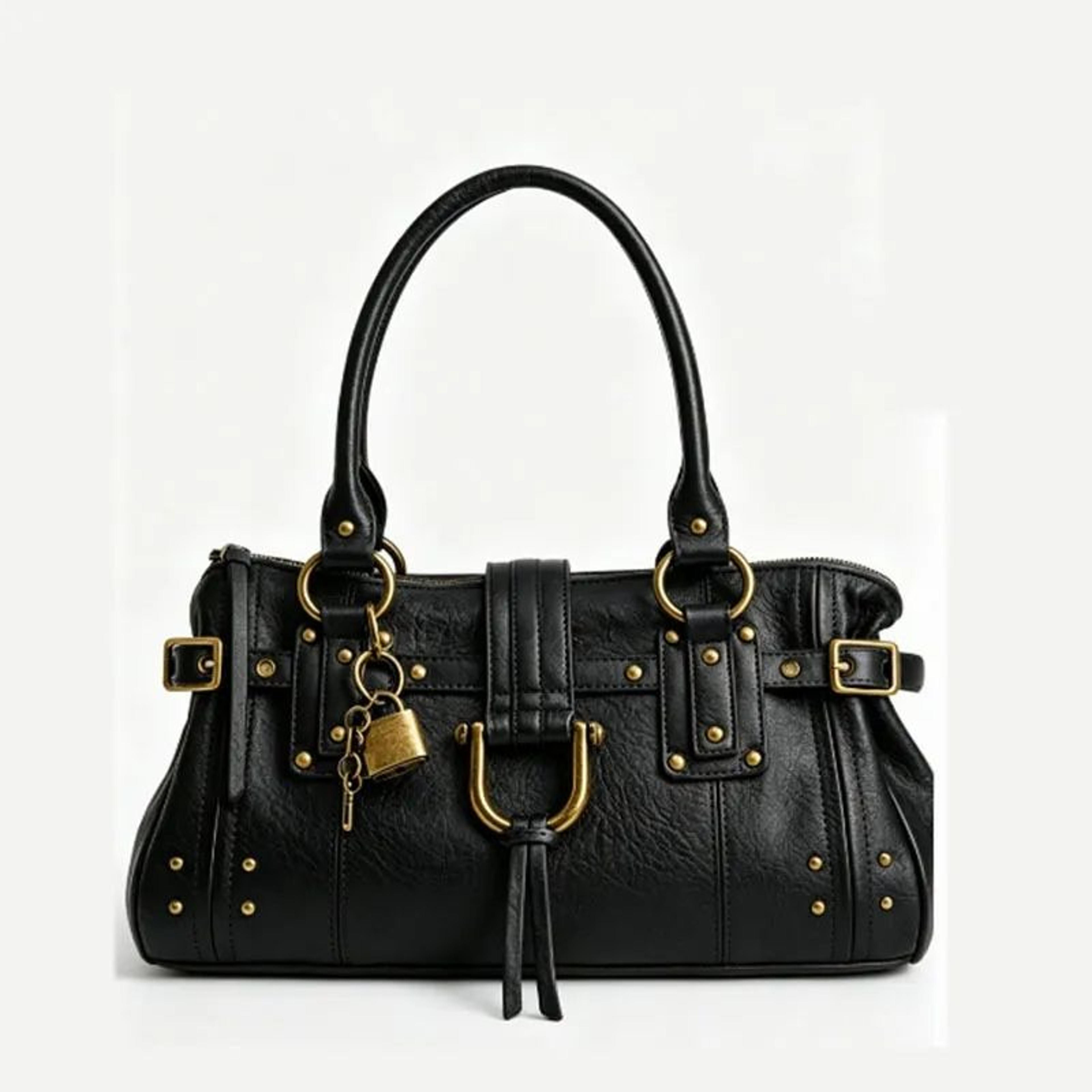 vintage rivet tote bag for women with lock closure and distressed finish