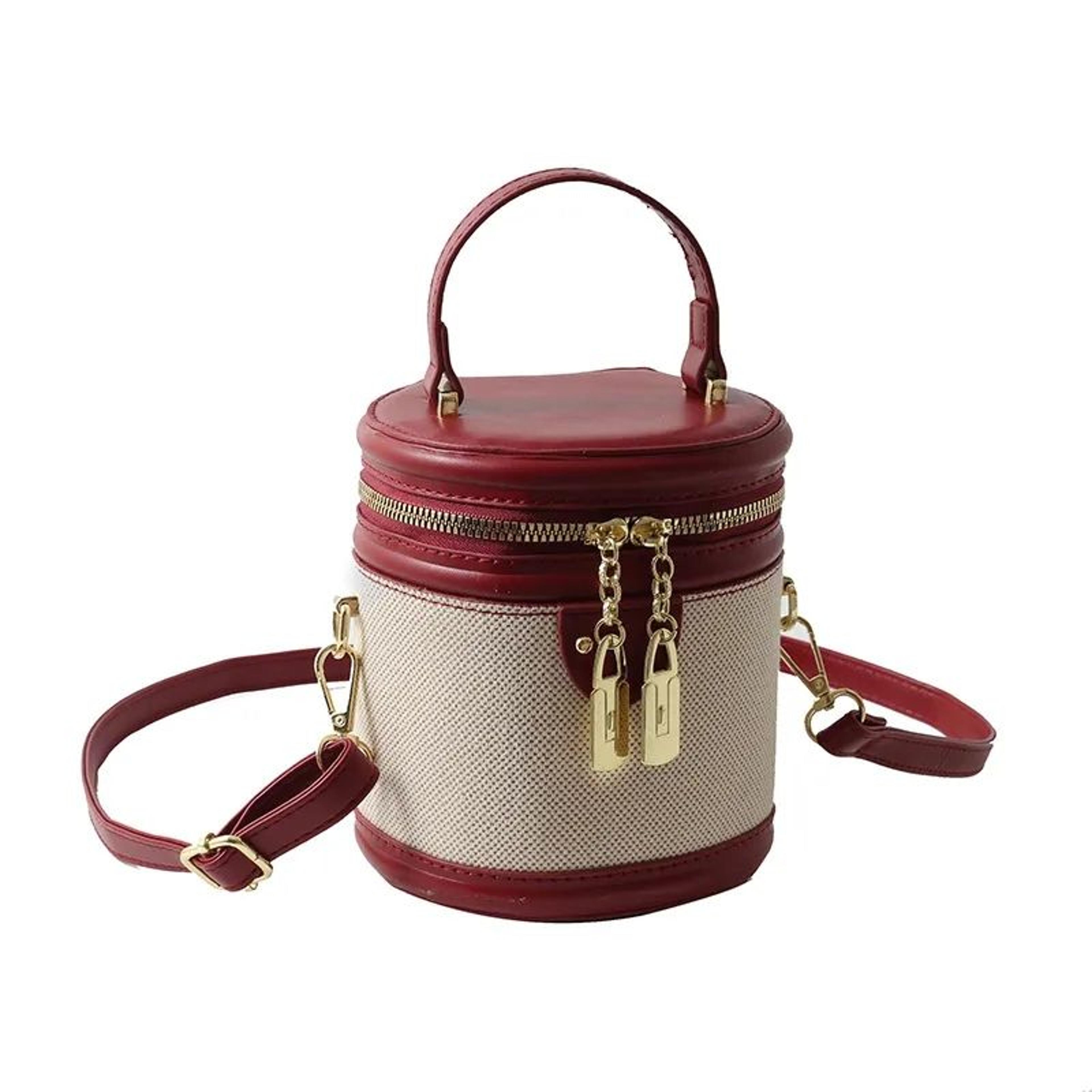 women cylinder bucket bag with adjustable crossbody shoulder strap