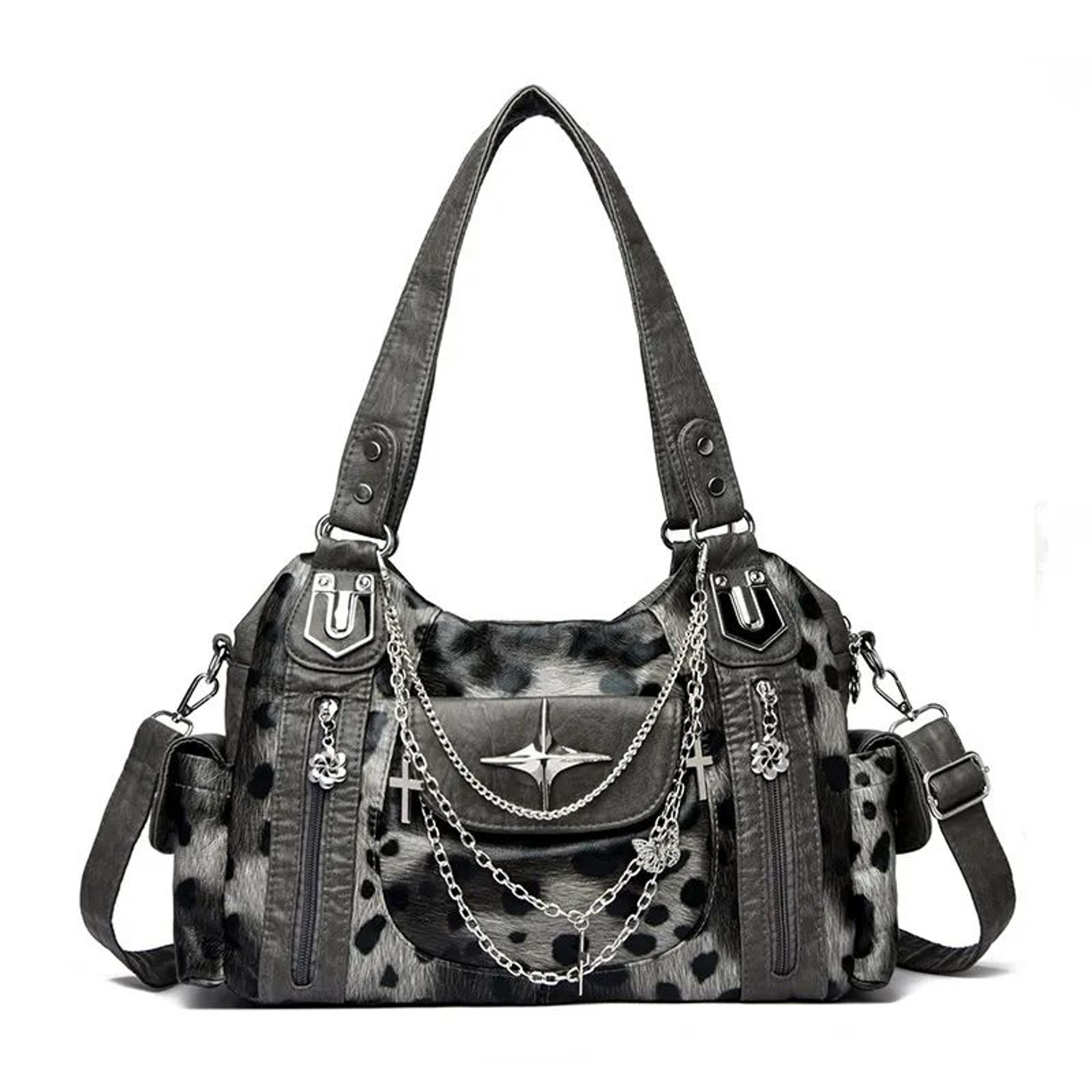 vintage chain motorcycle shoulder tote bag for women large capacity handbag