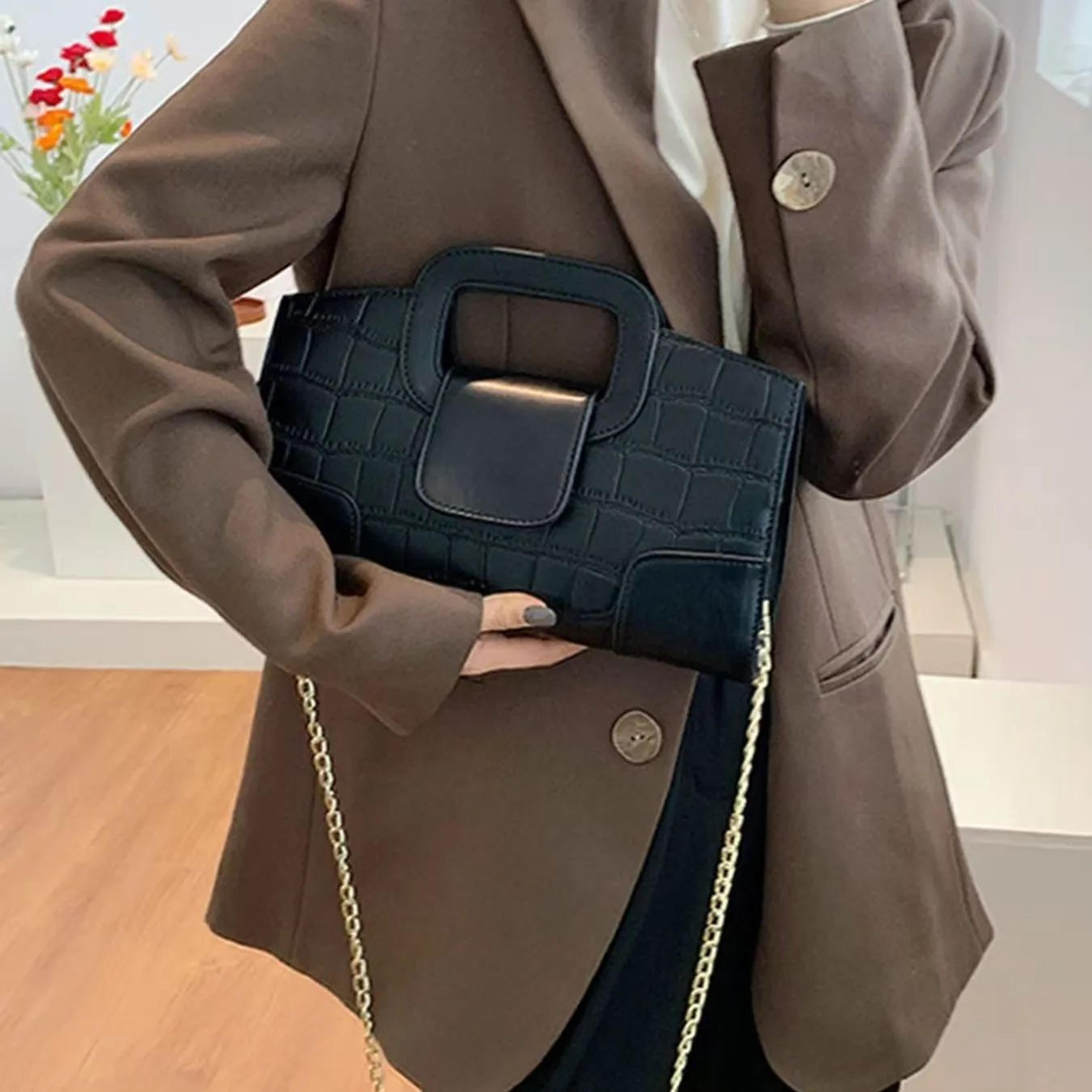 women's retro pu leather chain crossbody bag square shoulder handbag