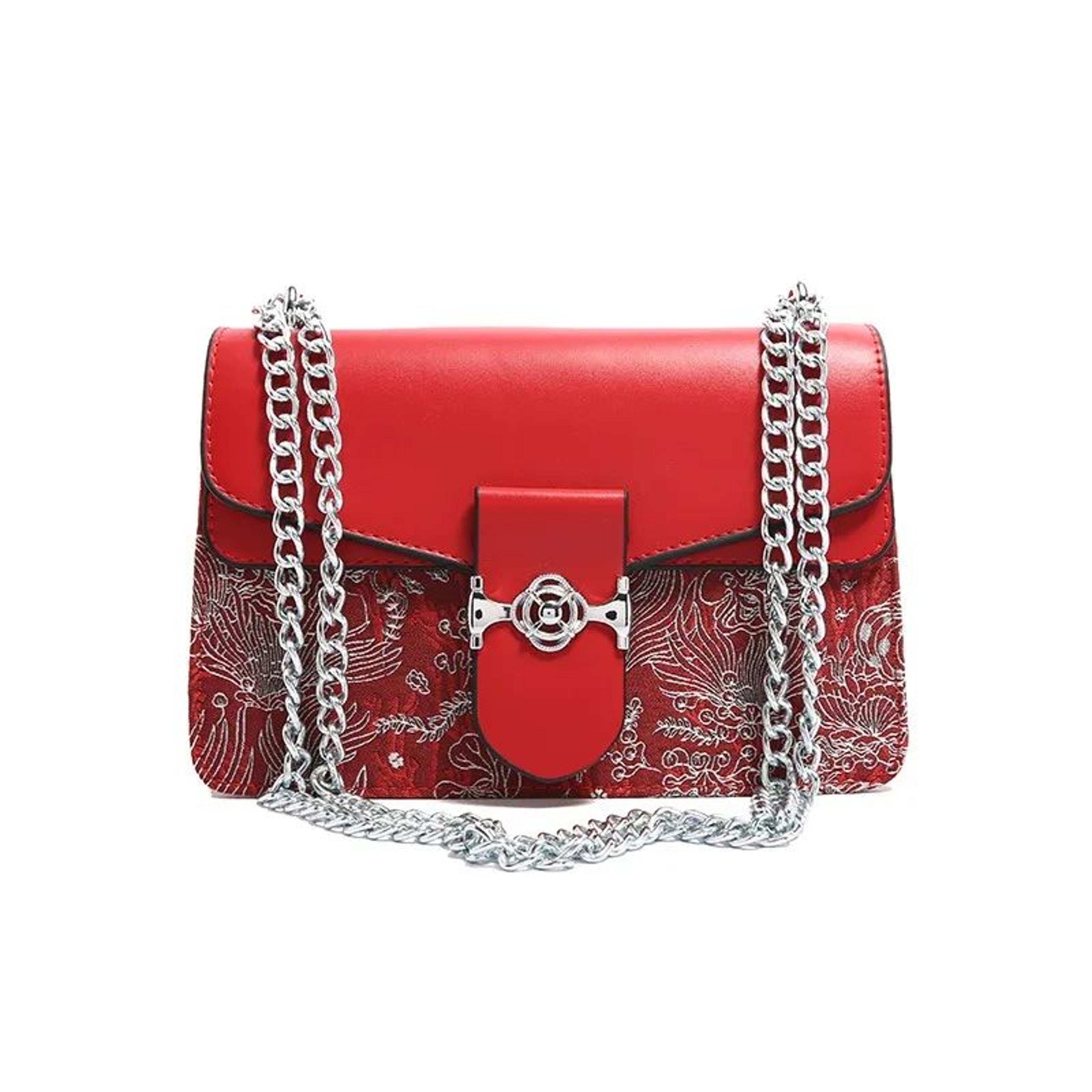 women square crossbody bag with printed chain shoulder strap