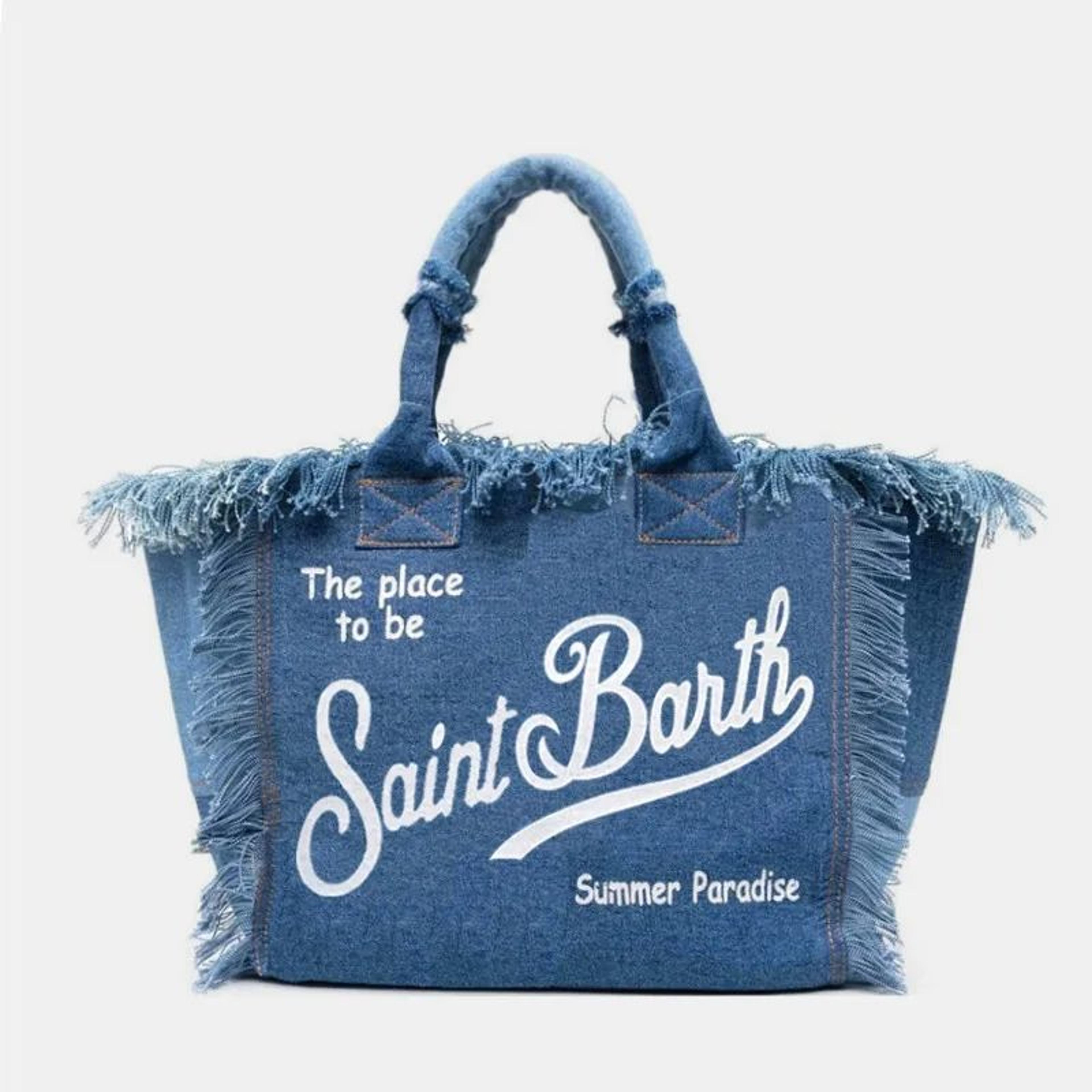 large capacity canvas denim beach tote bag with decorative tassel