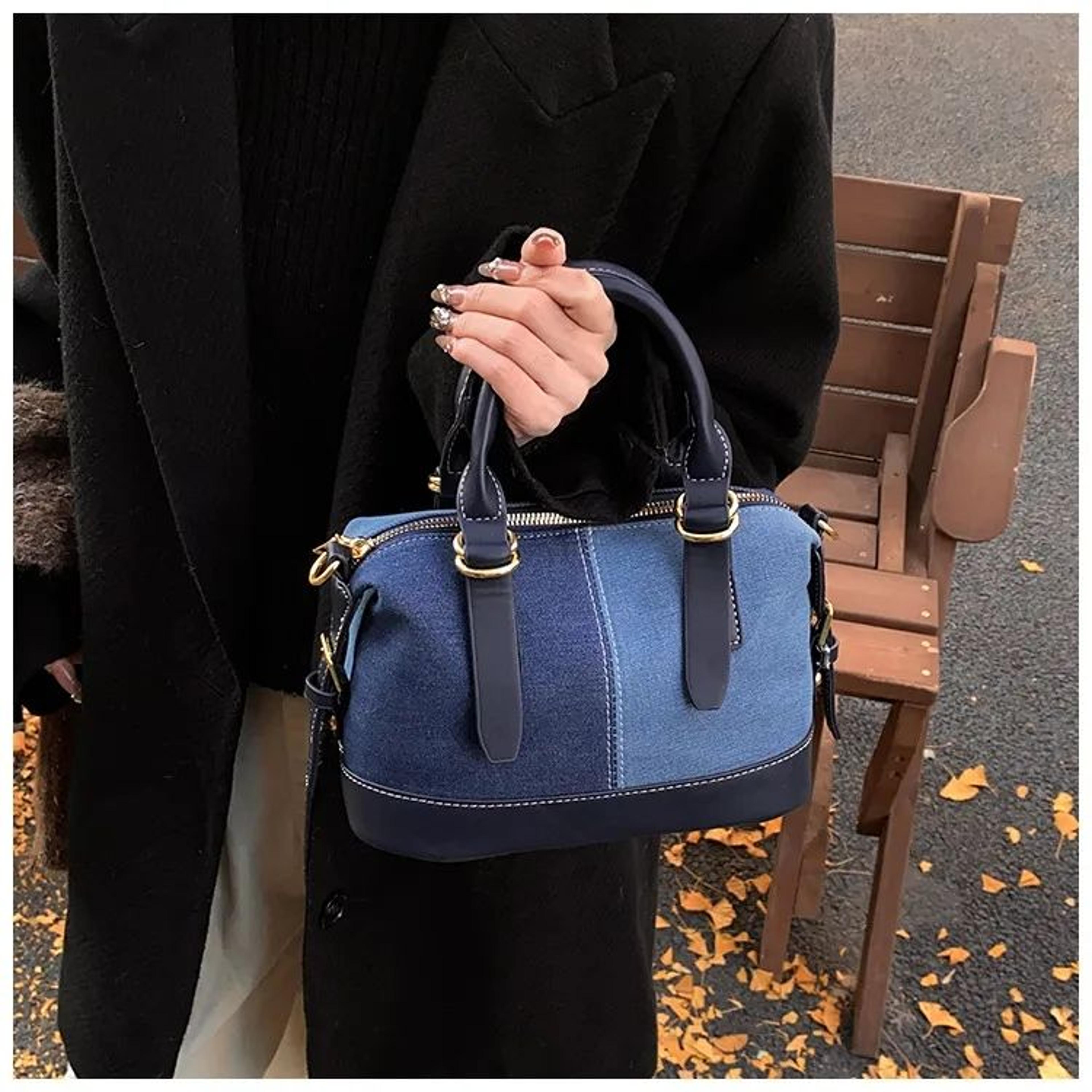 womens color block pu shoulder bag casual crossbody bucket handbag
