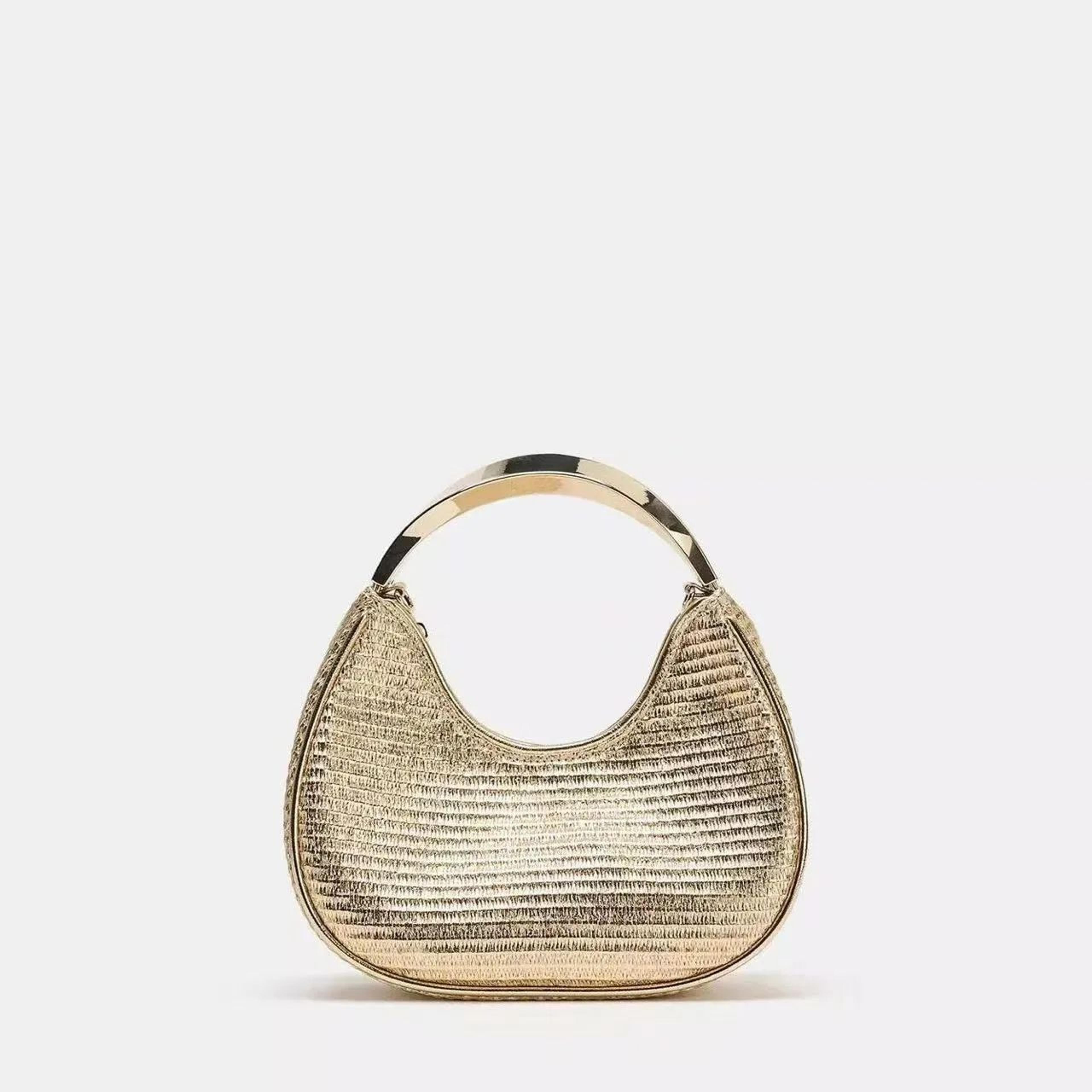 womens woven crossbody bag with metal handle and chain strap