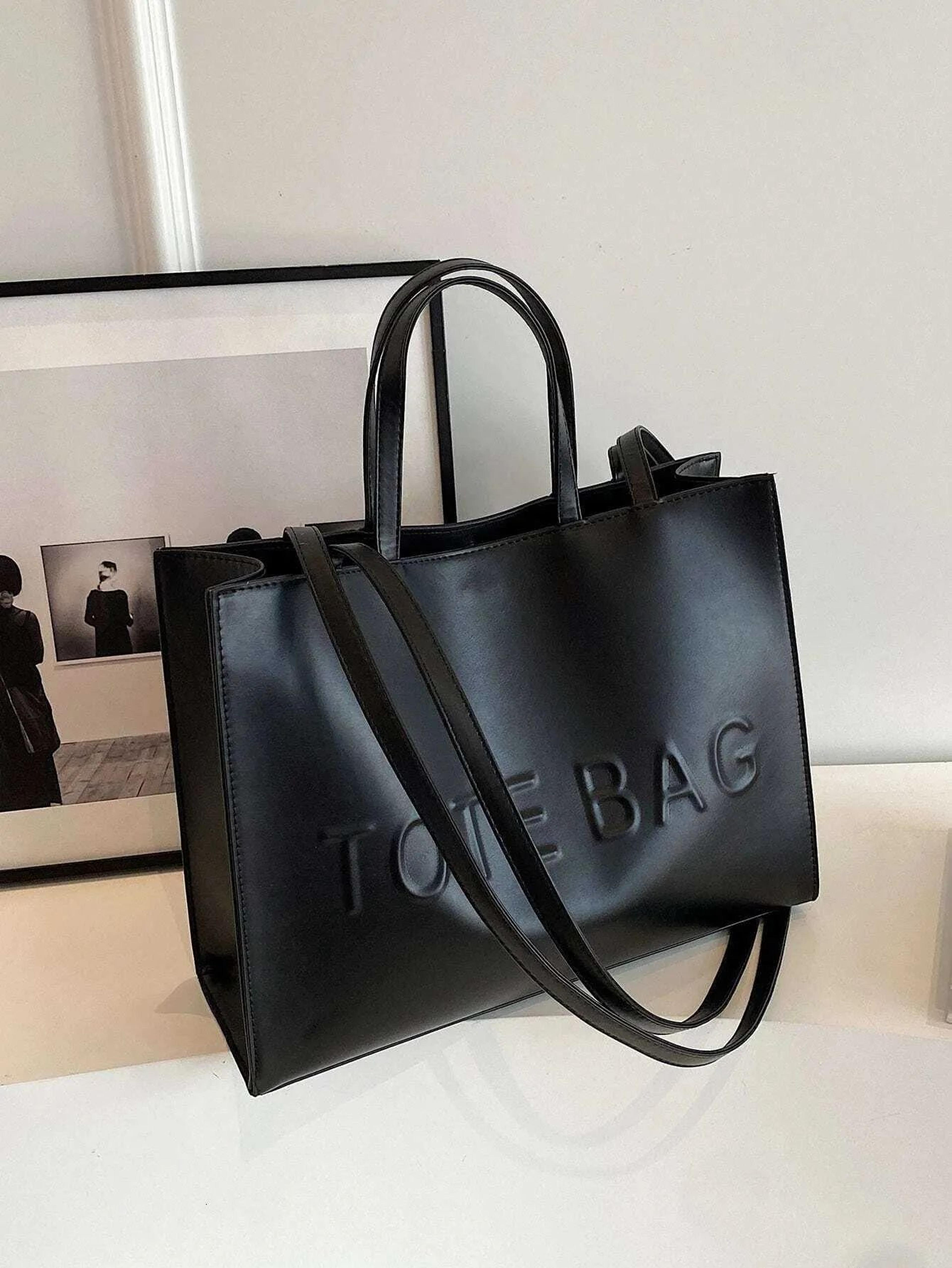 large capacity tote bag with letter print for women crossbody shoulder handbag