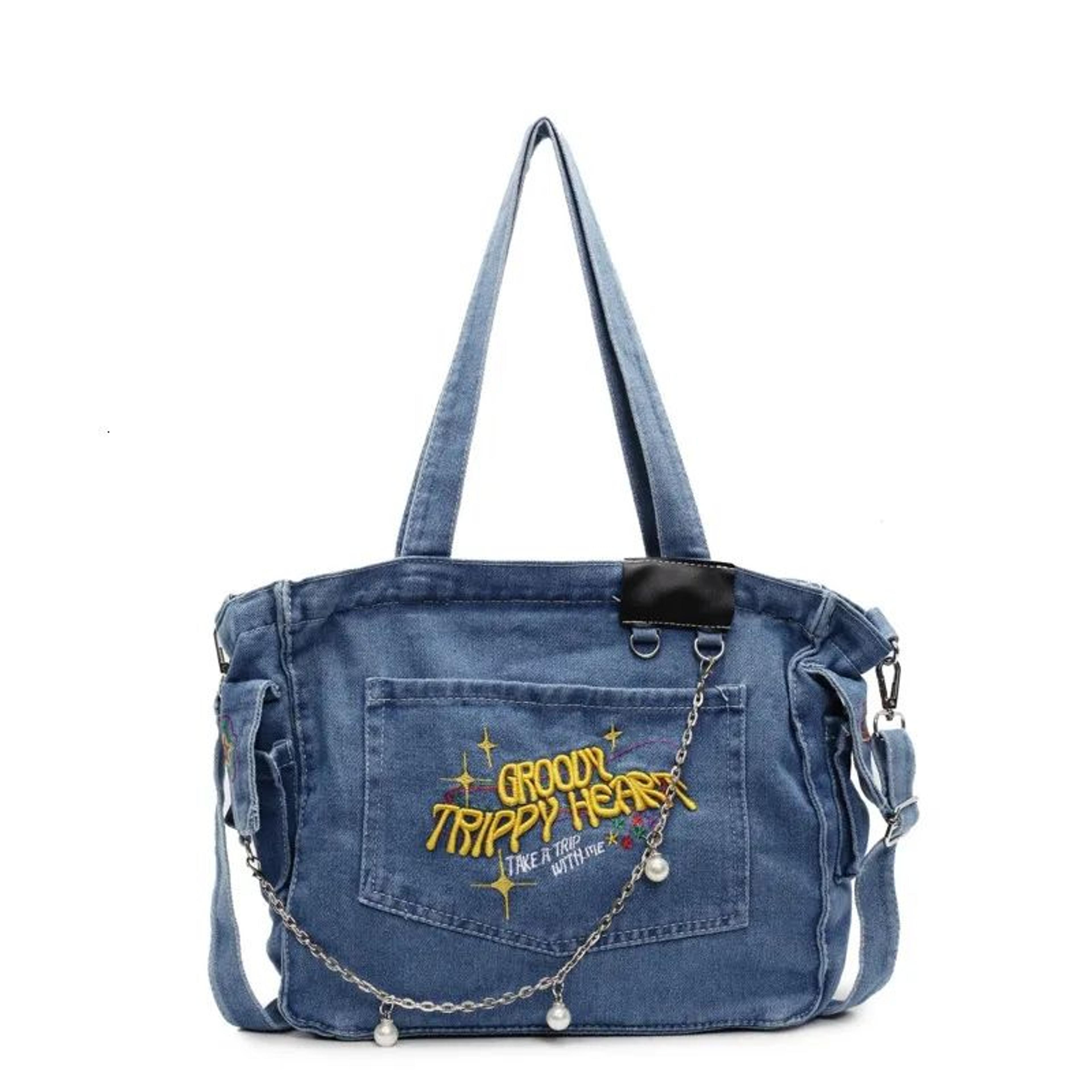 large capacity denim crossbody bag for students and everyday commuting