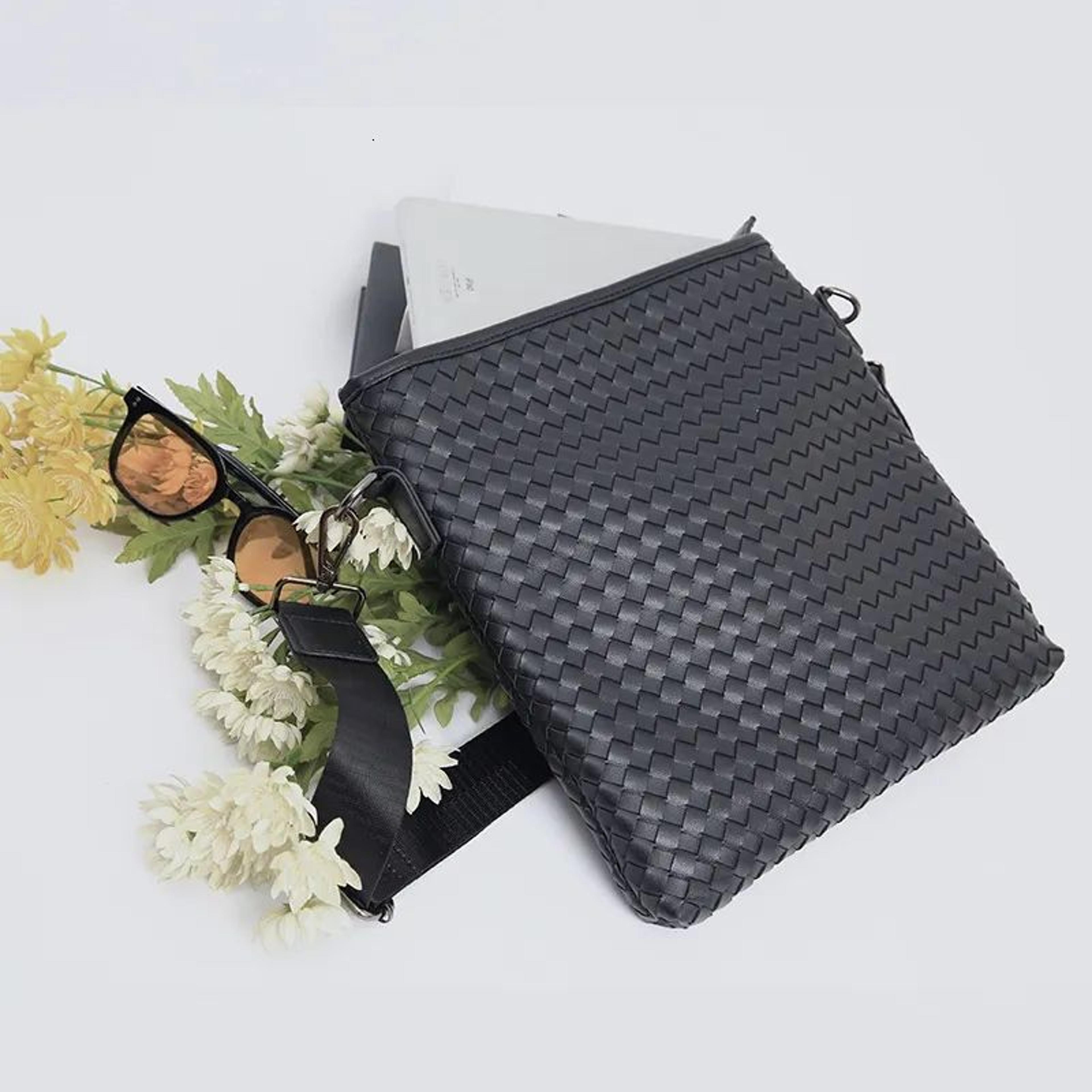 men's handwoven crossbody bag compact vertical shoulder bag