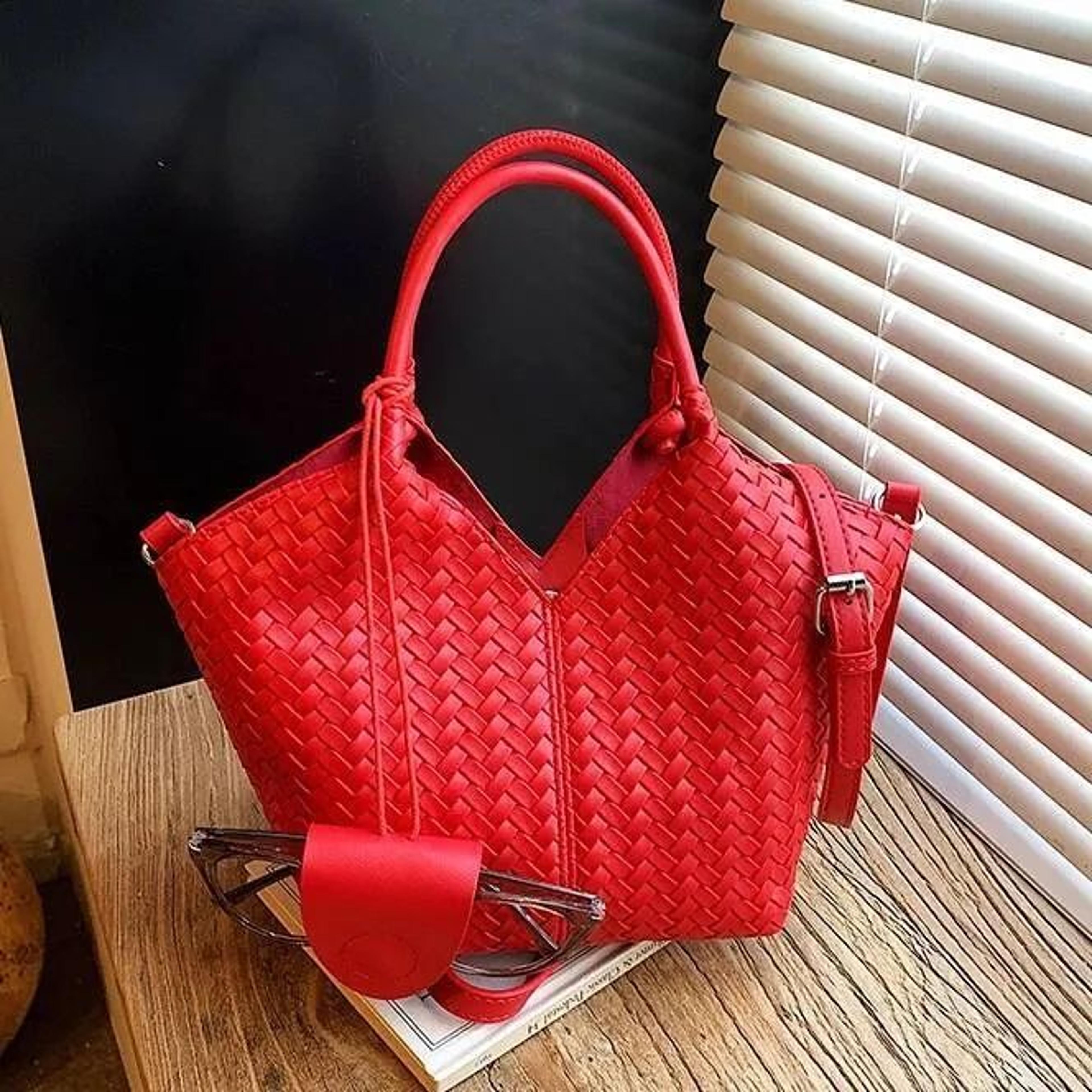 women large hand-woven tote bag with shoulder and crossbody carry options