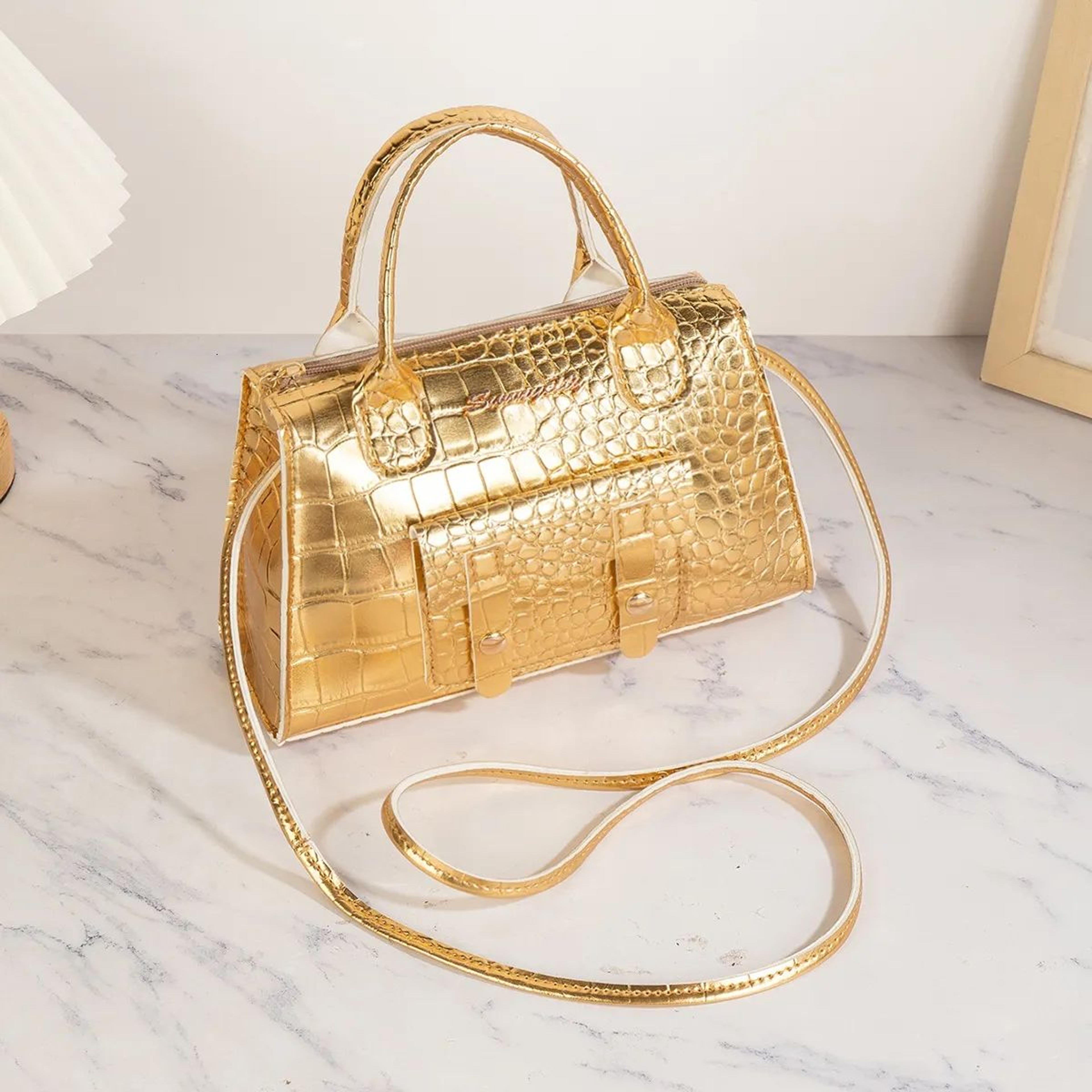 women's textured gold stone pattern crossbody bag and convertible handbag