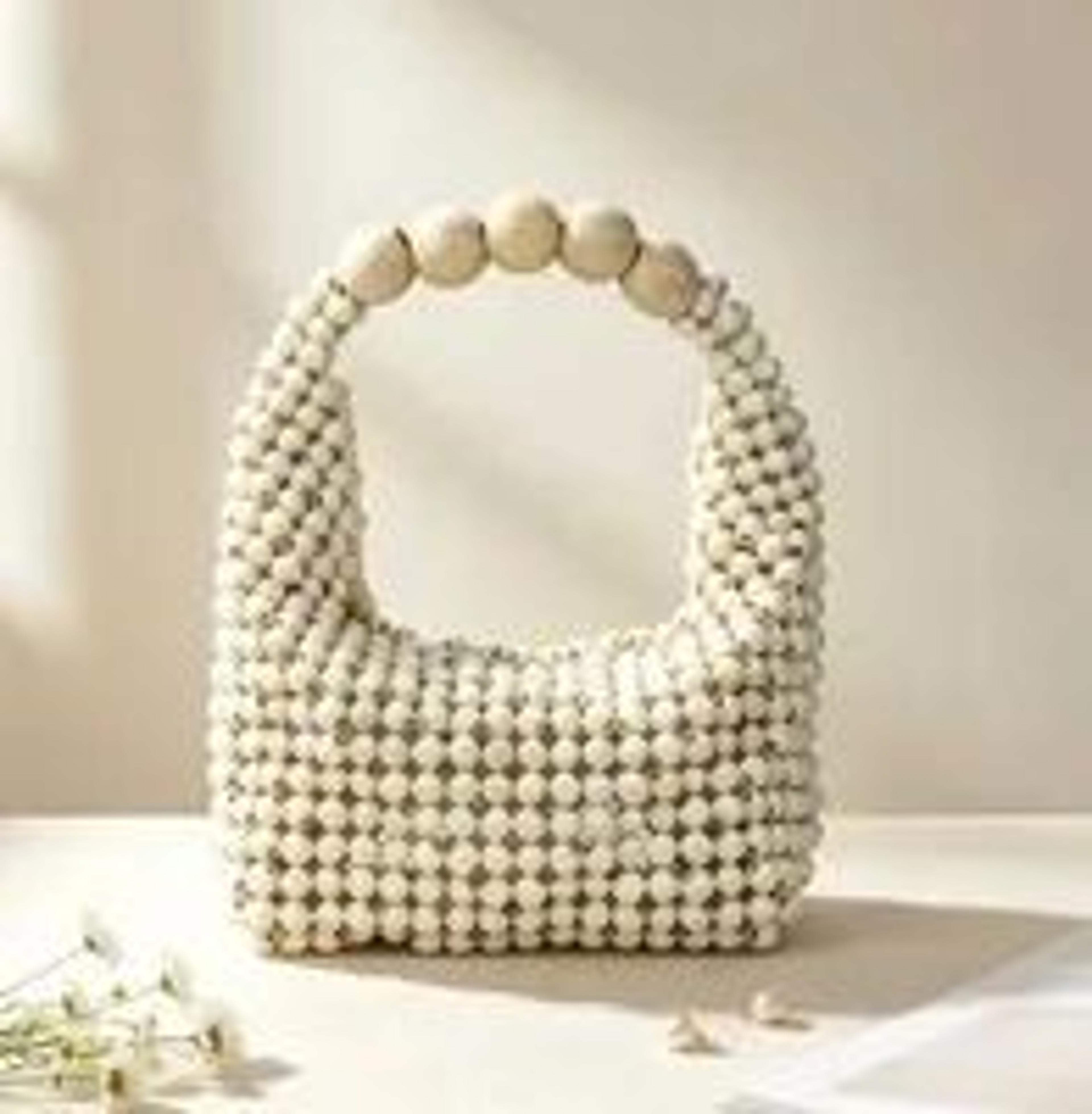 handmade wooden bead bucket bag for women casual beach shoulder tote