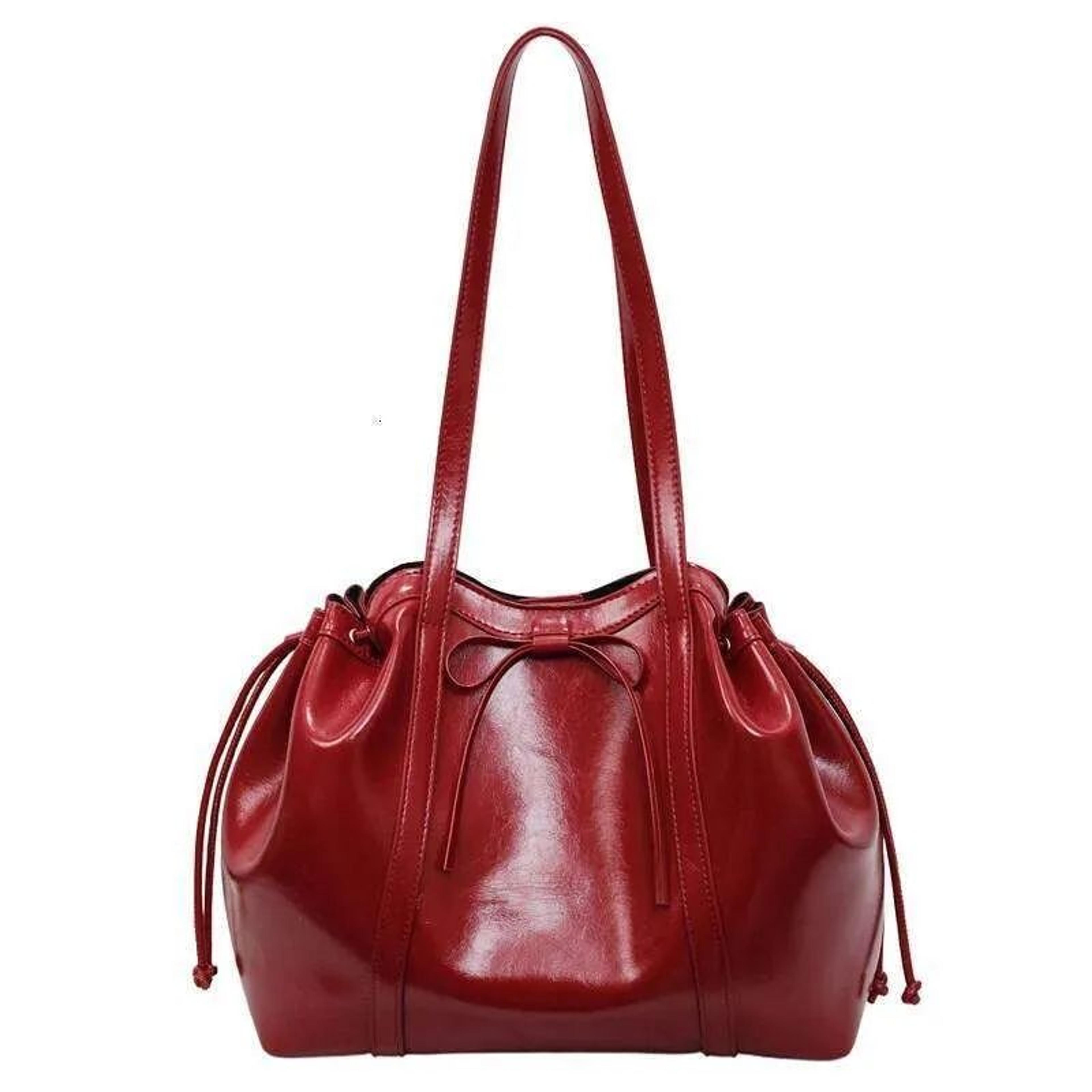 women pu leather shoulder bag with bow accent and large capacity