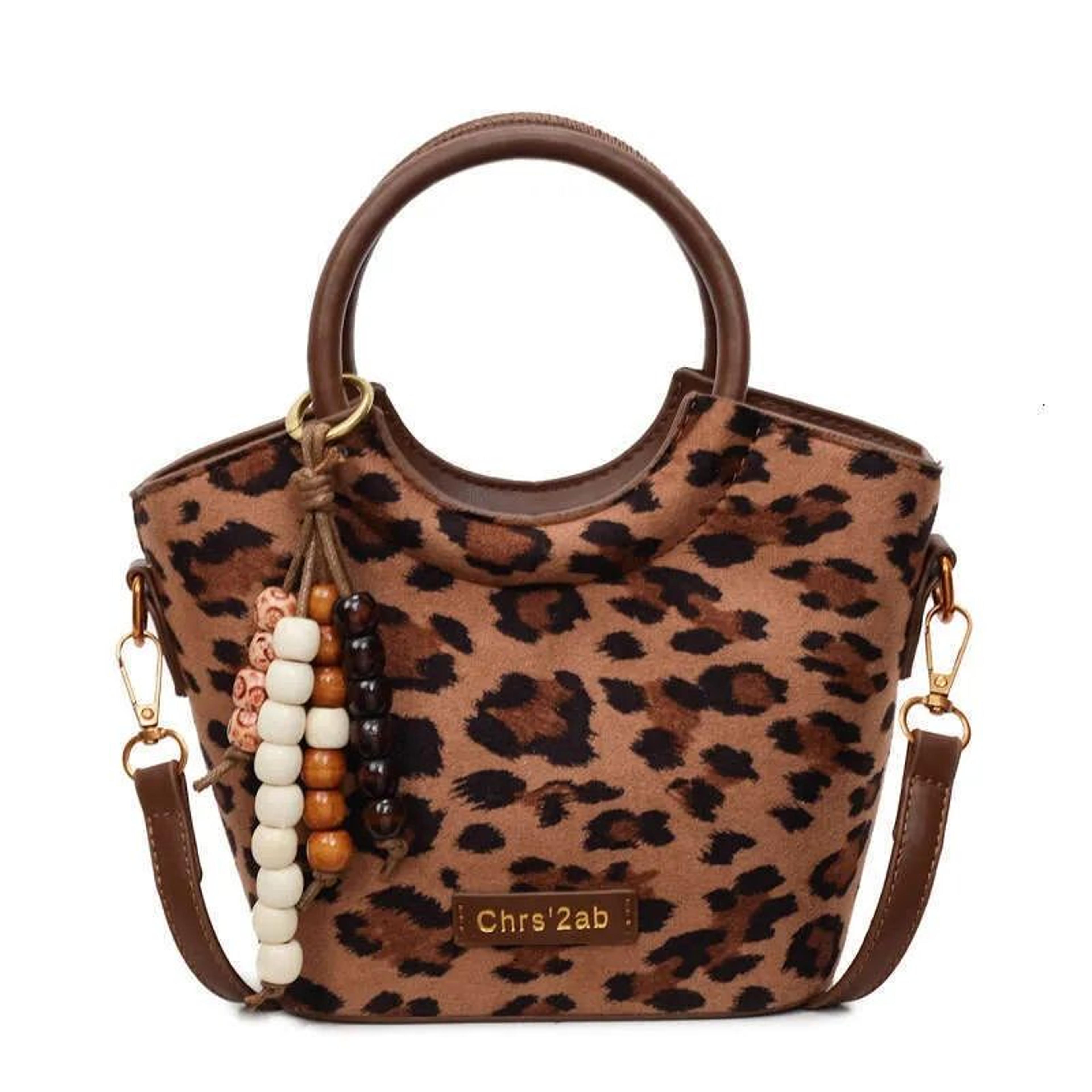 retro leopard print bucket handbag for women with shoulder and crossbody style