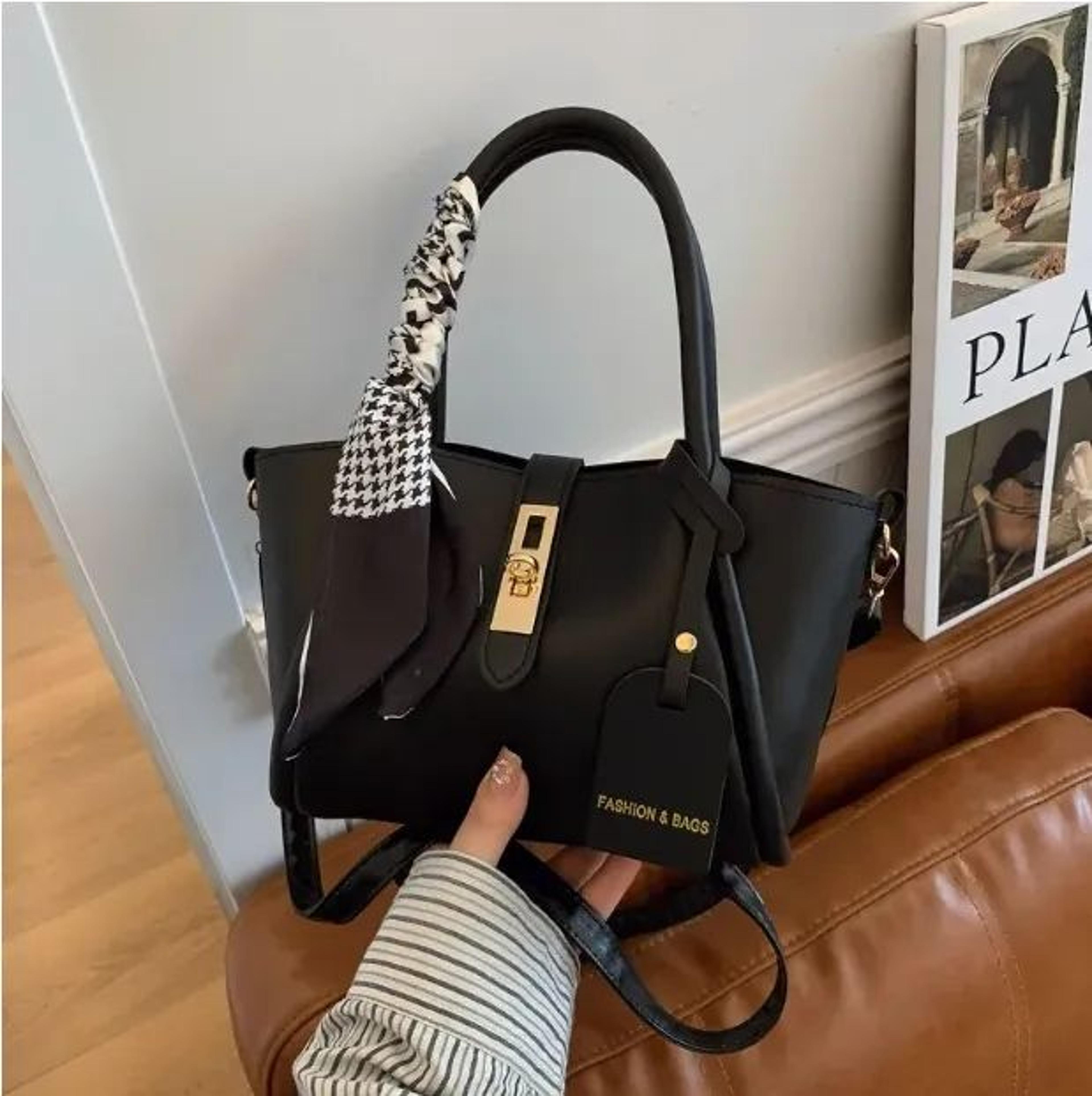 women large capacity pu leather tote bag with scarf decor and metal lock buckle