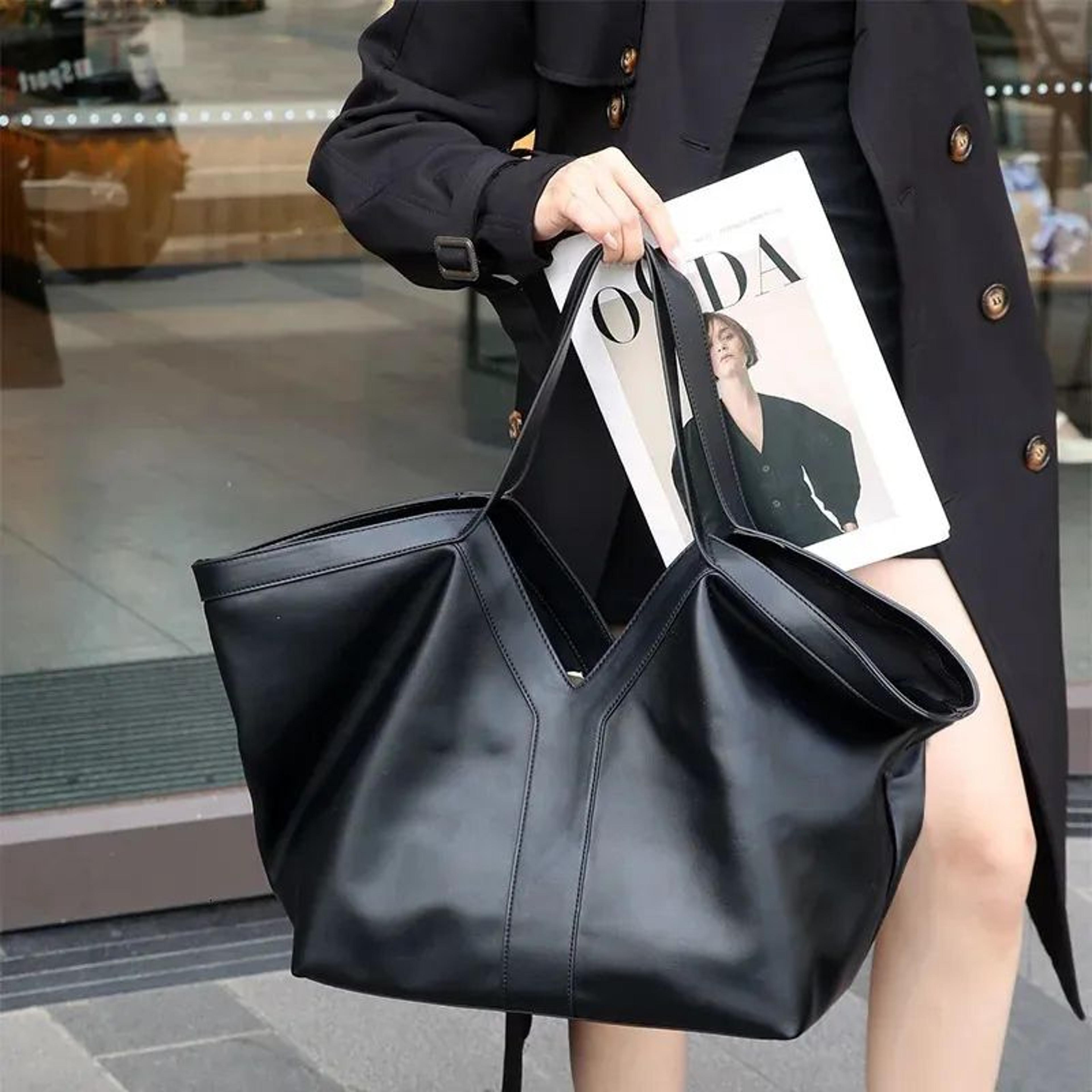 women genuine leather large capacity shoulder tote bag