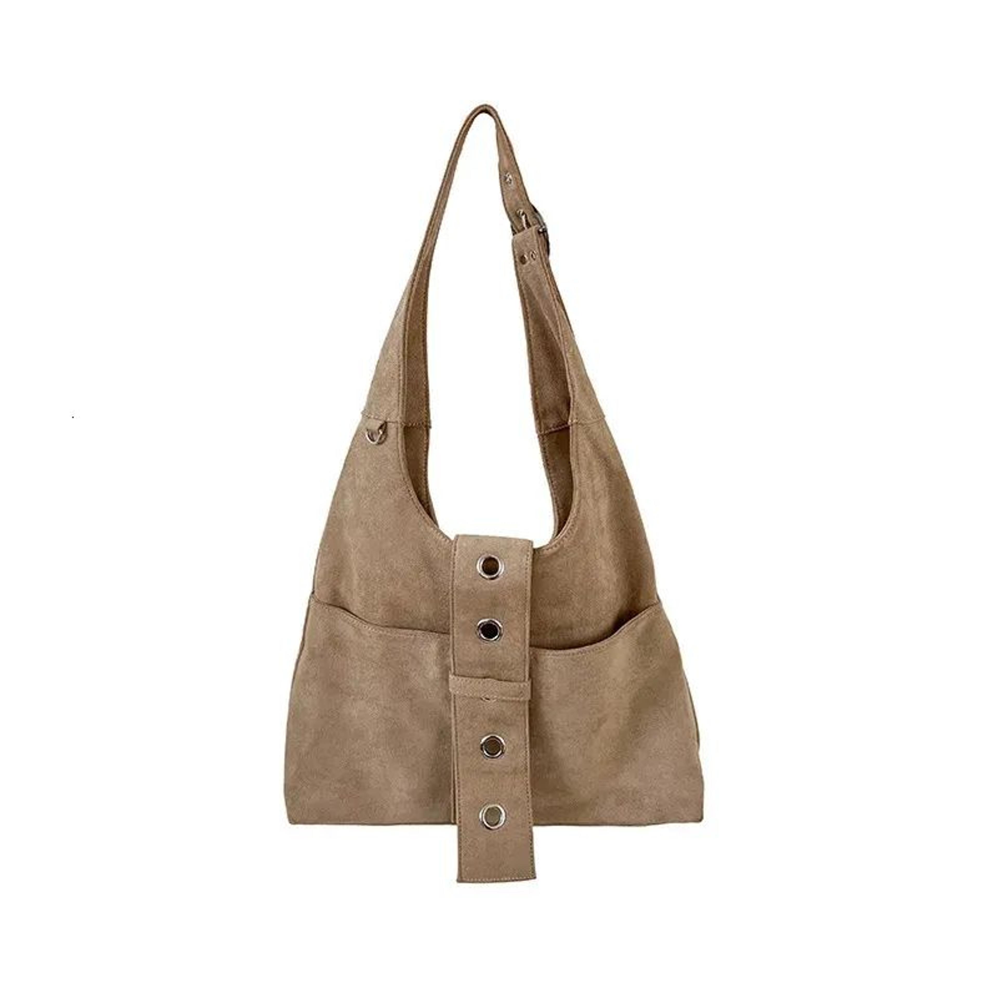 vintage suede shoulder bag for women large capacity tote handbag