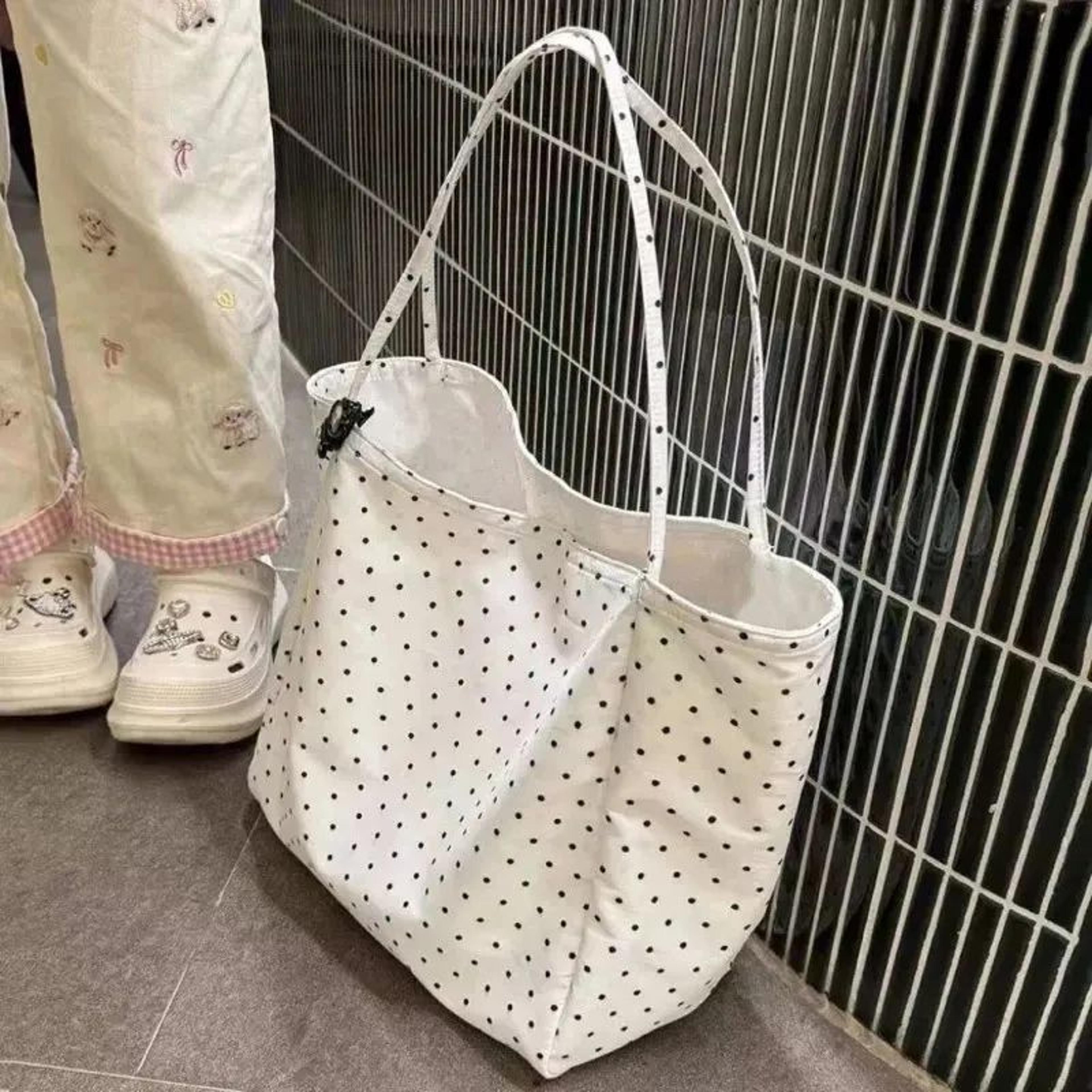 womens polka dot canvas tote bag lightweight casual shoulder bag