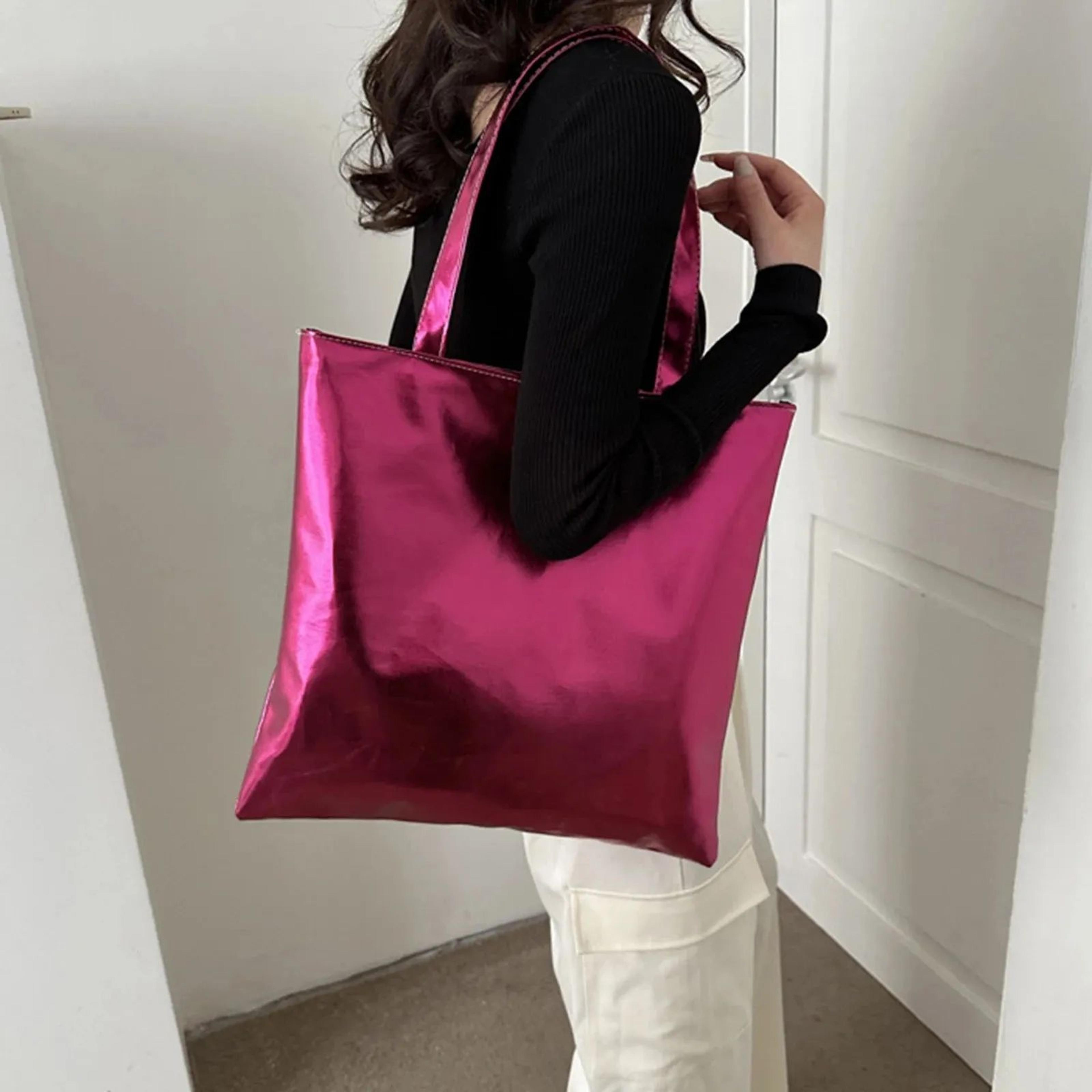metallic tote bag for women fashionable everyday shoulder bag