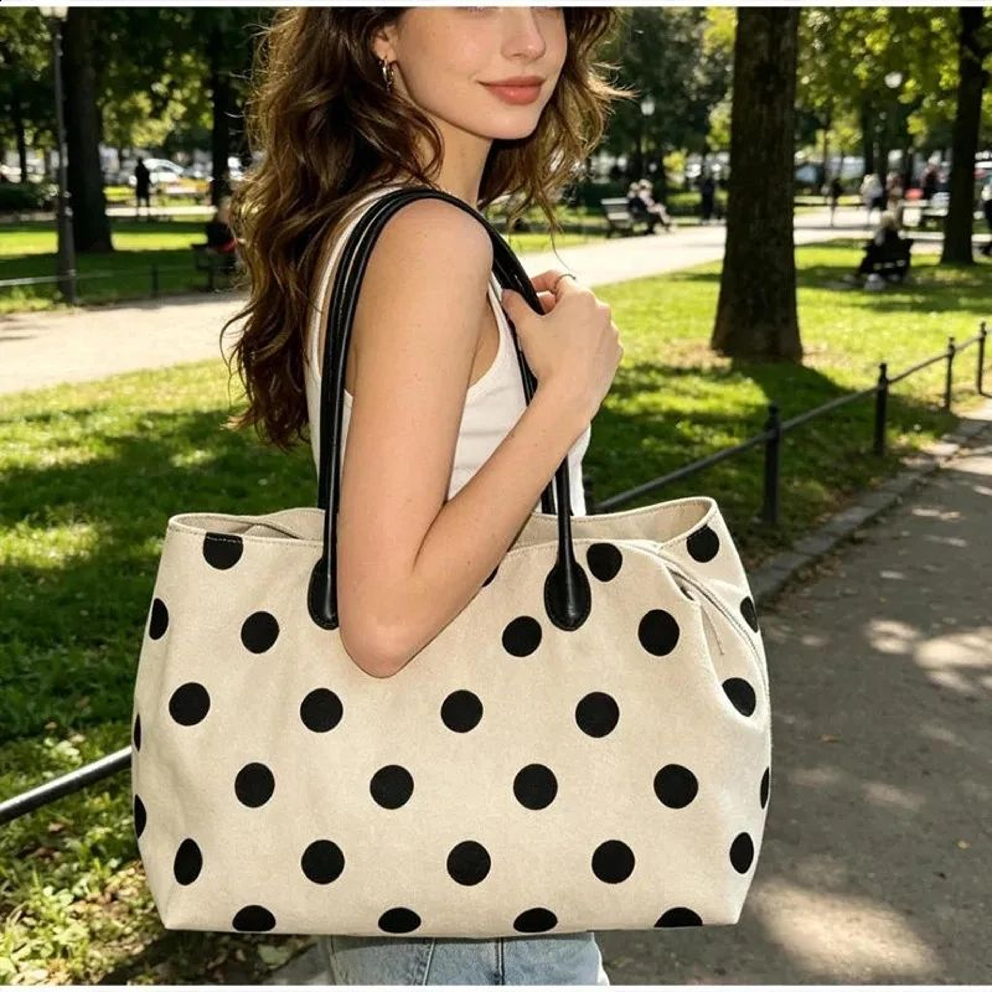 polka dot tote bag for women large capacity casual shoulder handbag