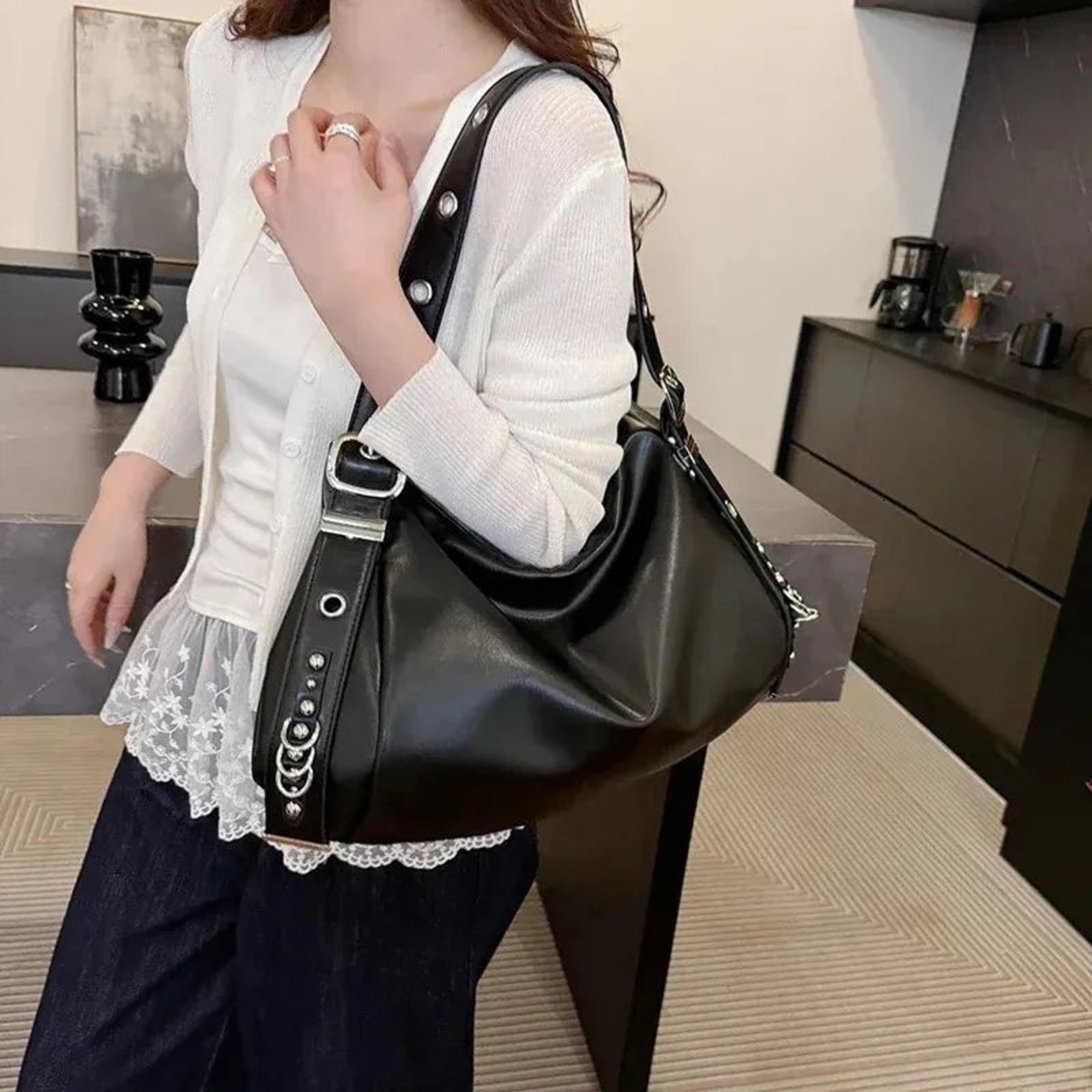 large capacity pu leather shoulder bag for women solid color everyday tote