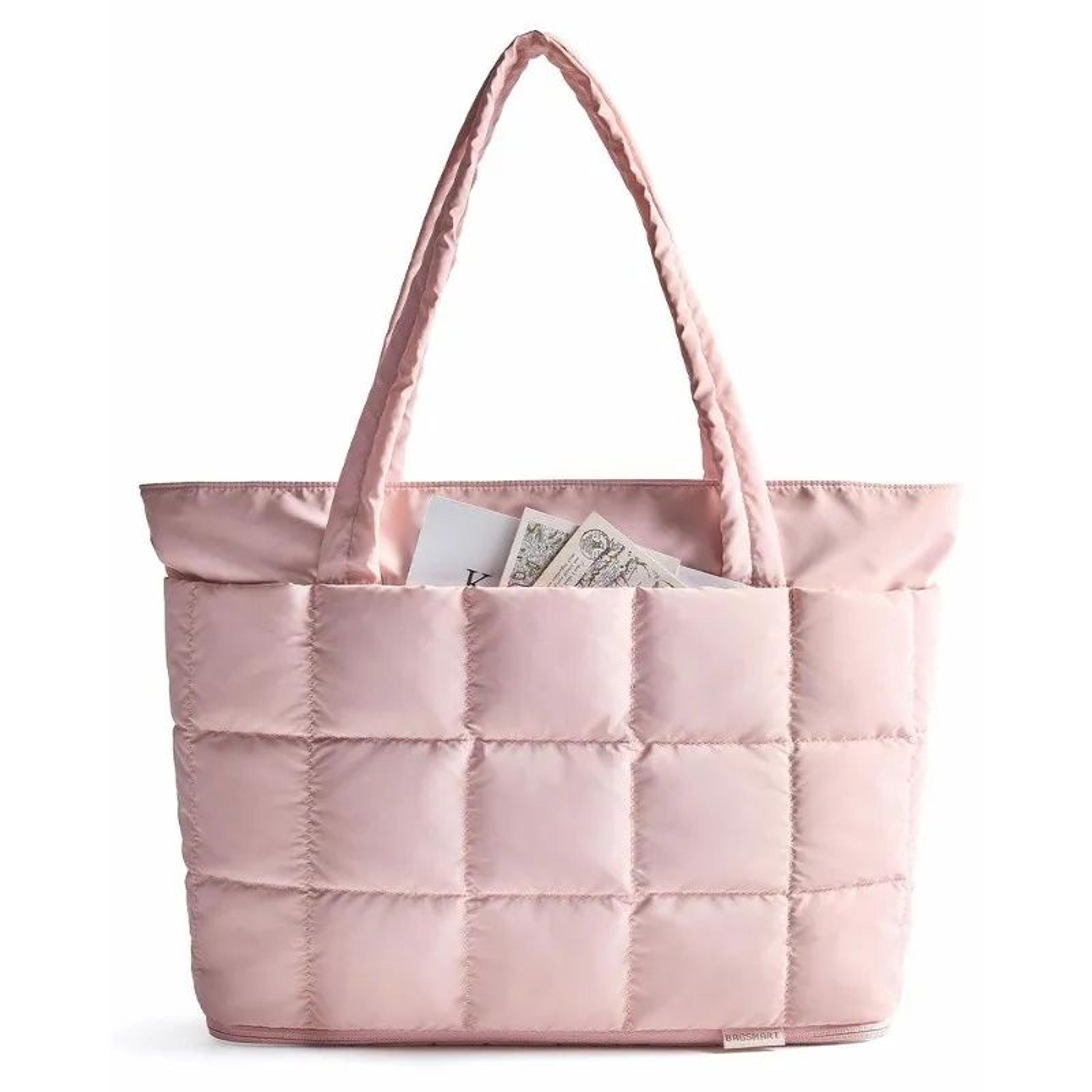 womens expandable quilted puffer tote bag for work travel and gym