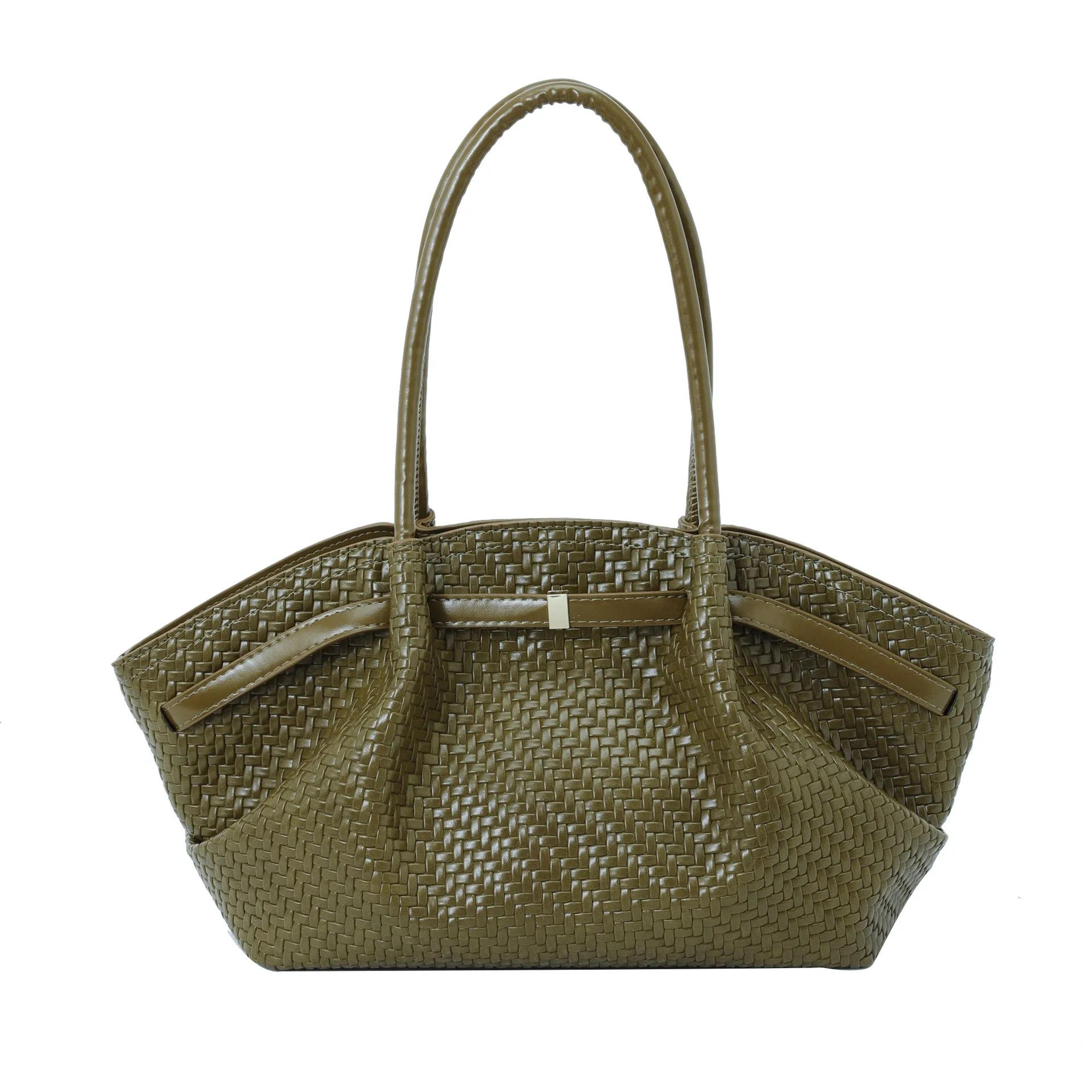 womens large capacity woven shoulder tote bag with vintage design
