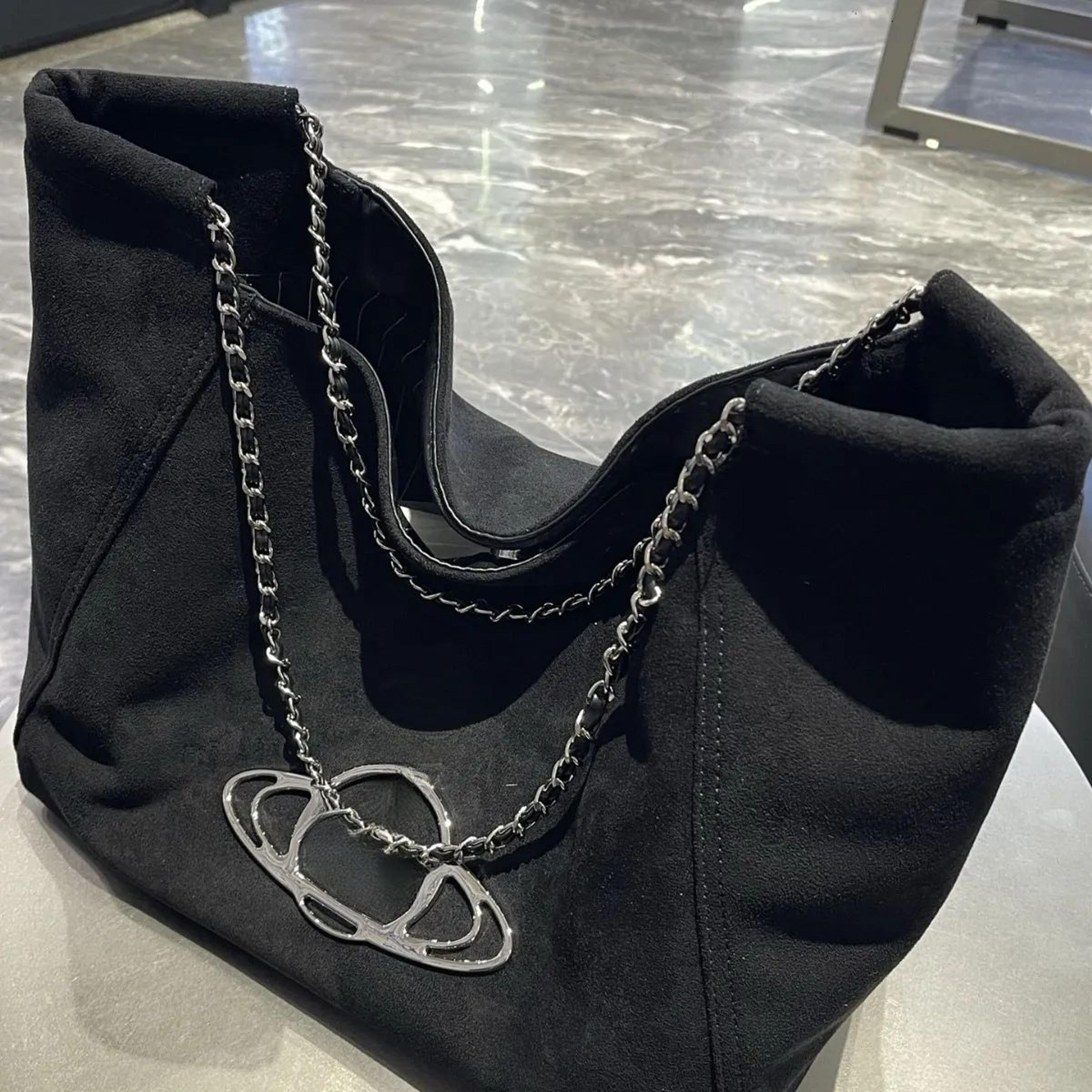 vintage faux suede tote bag for women with chain drawstring closure
