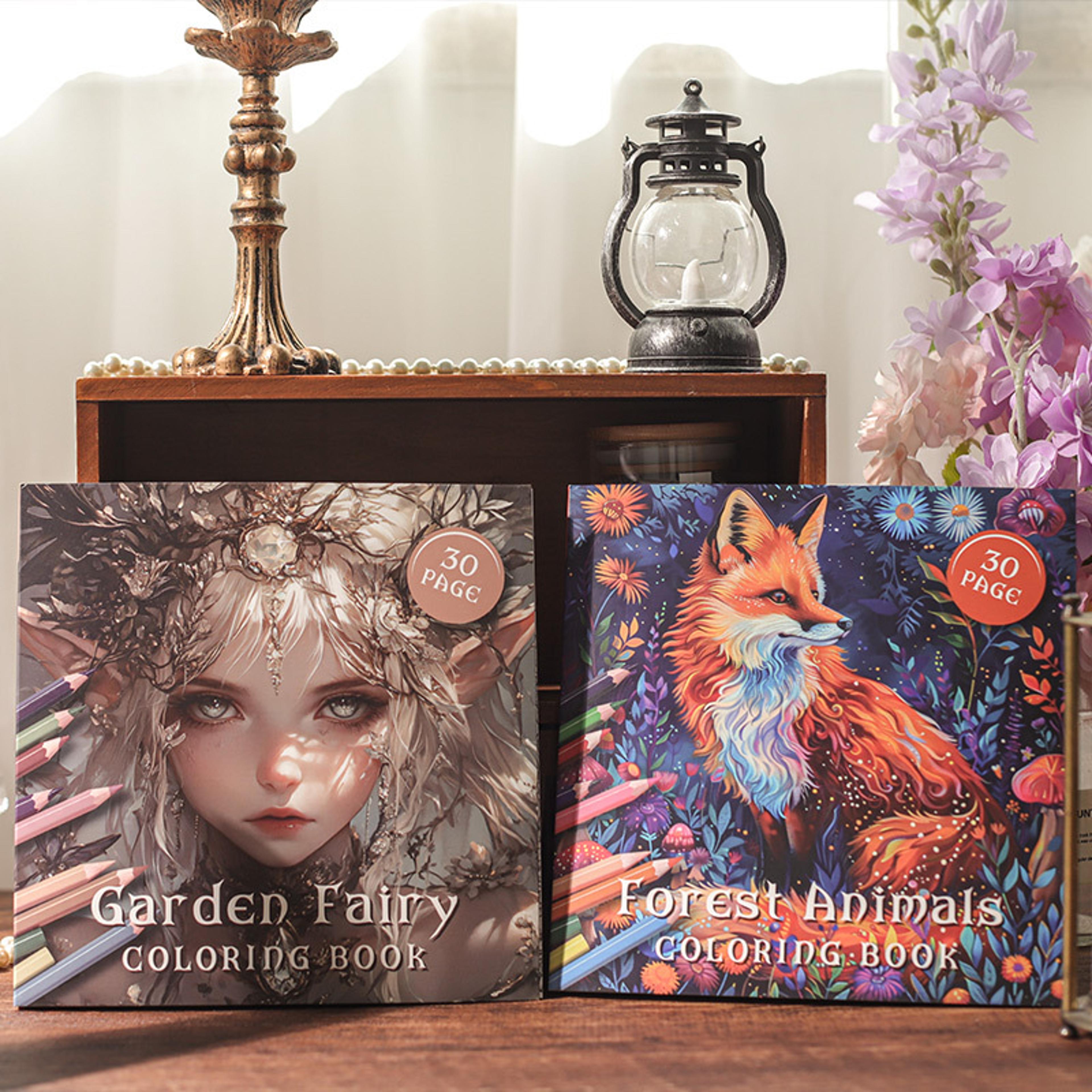 garden fairy and forest animals coloring book, relieve stress with art therapy, graffiti drawing book for adults