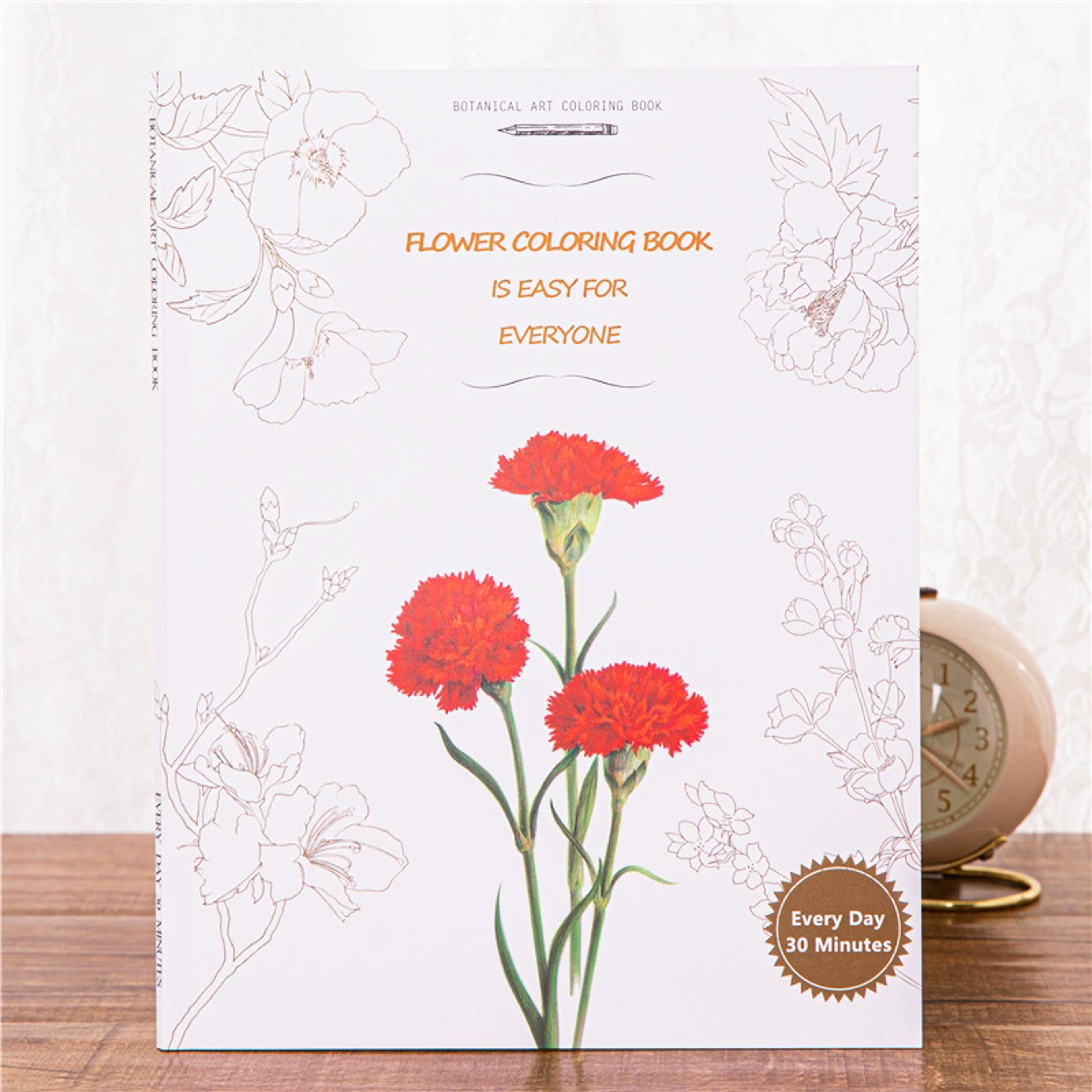 botanical art painting book, four seasons flower english coloring book, easy for everyone, adults and beginners
