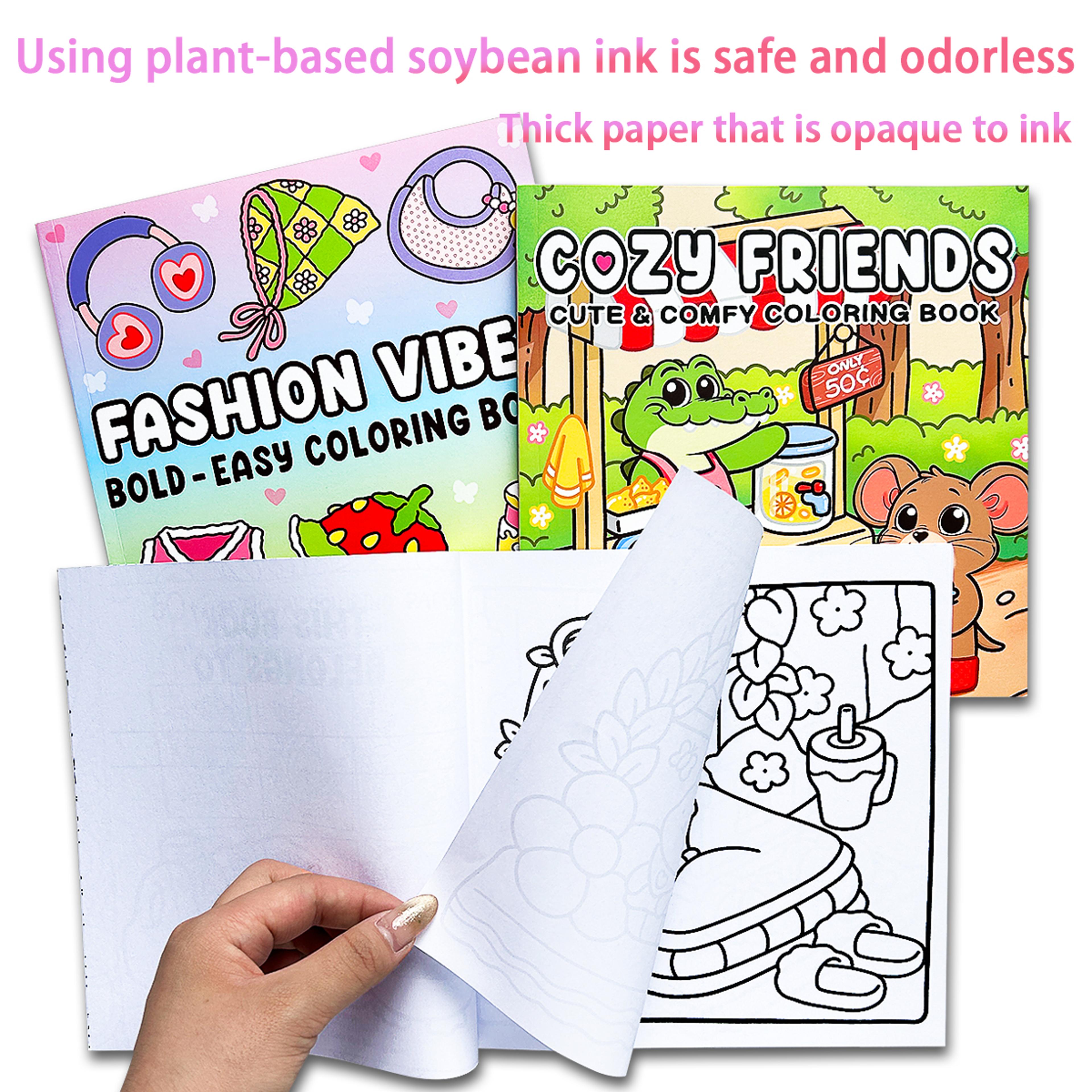 children's anxiety relief coloring book, stress therapy art, bold illustrations, multiple comforting themes