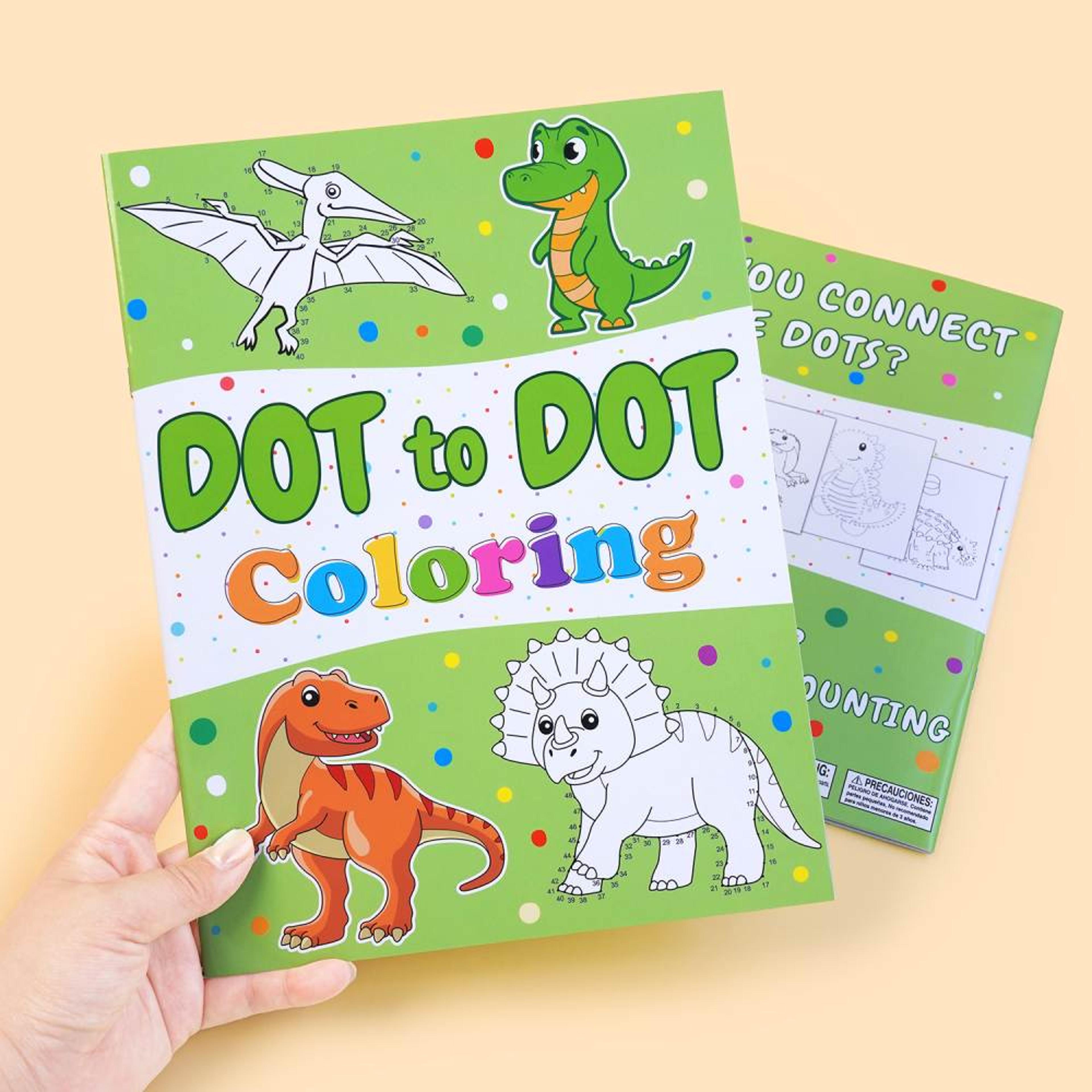 diy dinosaur coloring book, kids arts and crafts, dot to dot drawing, cartoon animals, montessori toy