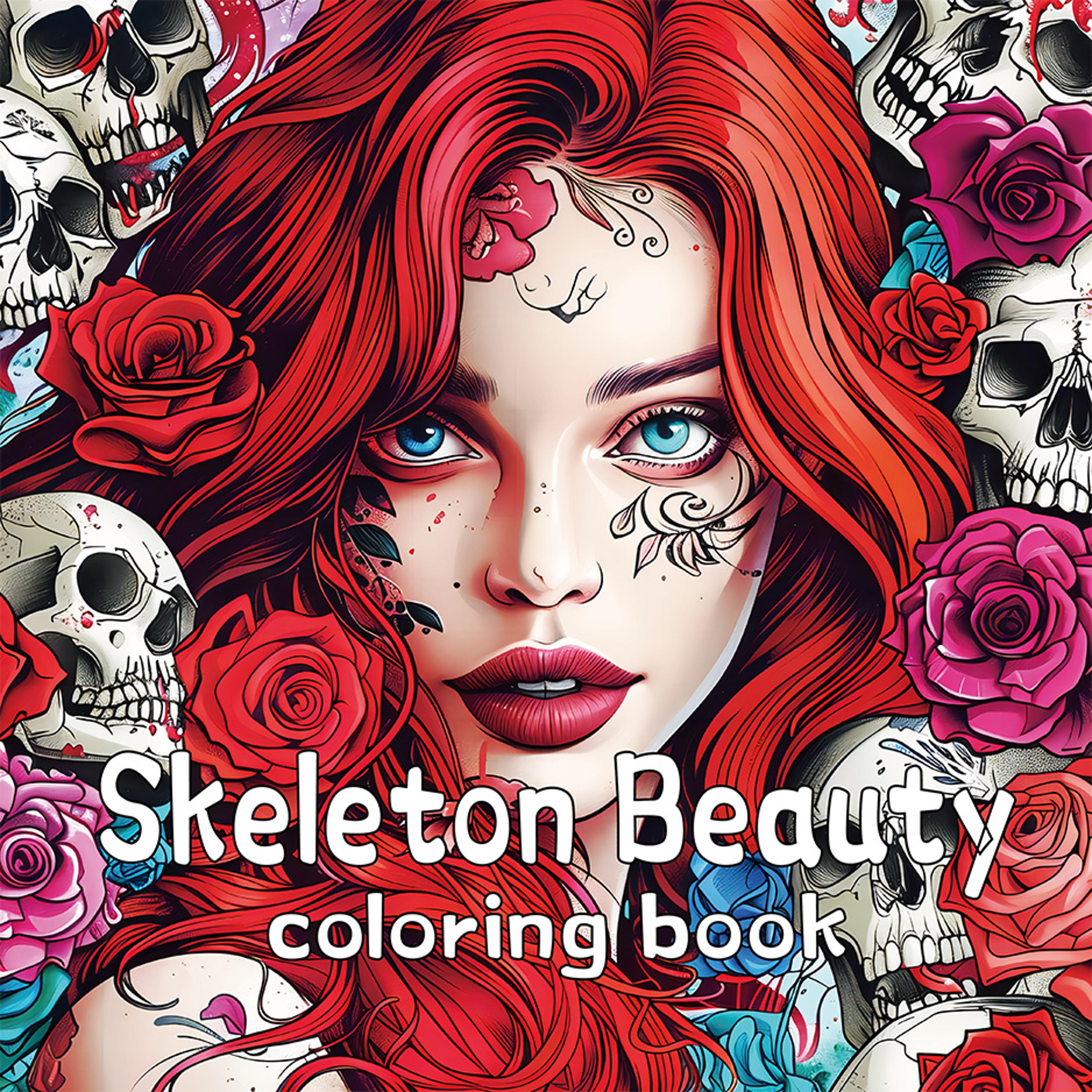 art therapy coloring book for adults, gothic skull designs, stress relief and creative gift idea